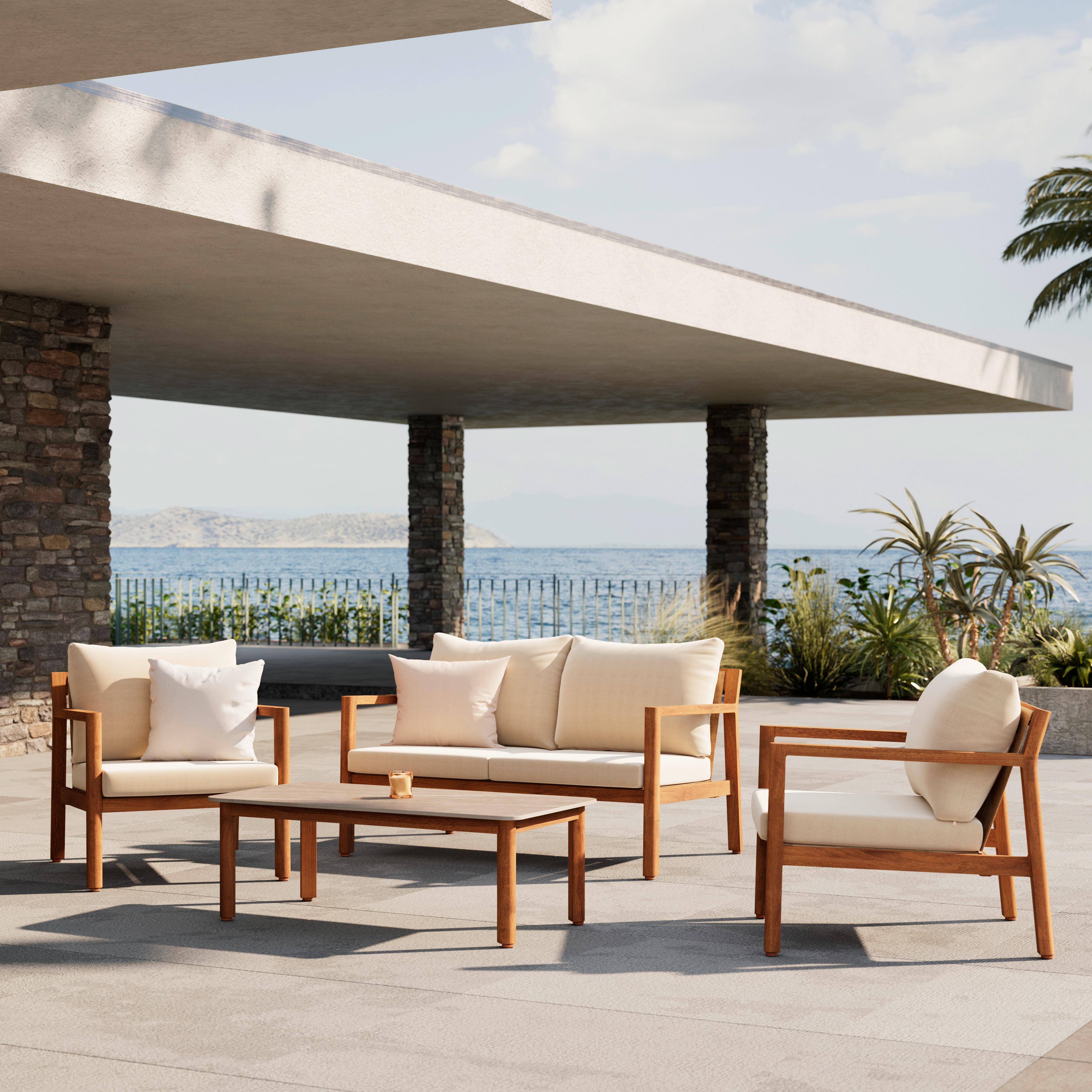 Gartenset Kristina Beige/Walnussfarben, 4-teilig - Beige/Walnussfarben, MODERN, Textil/Metall (130/68/80,5cm) - Mömax