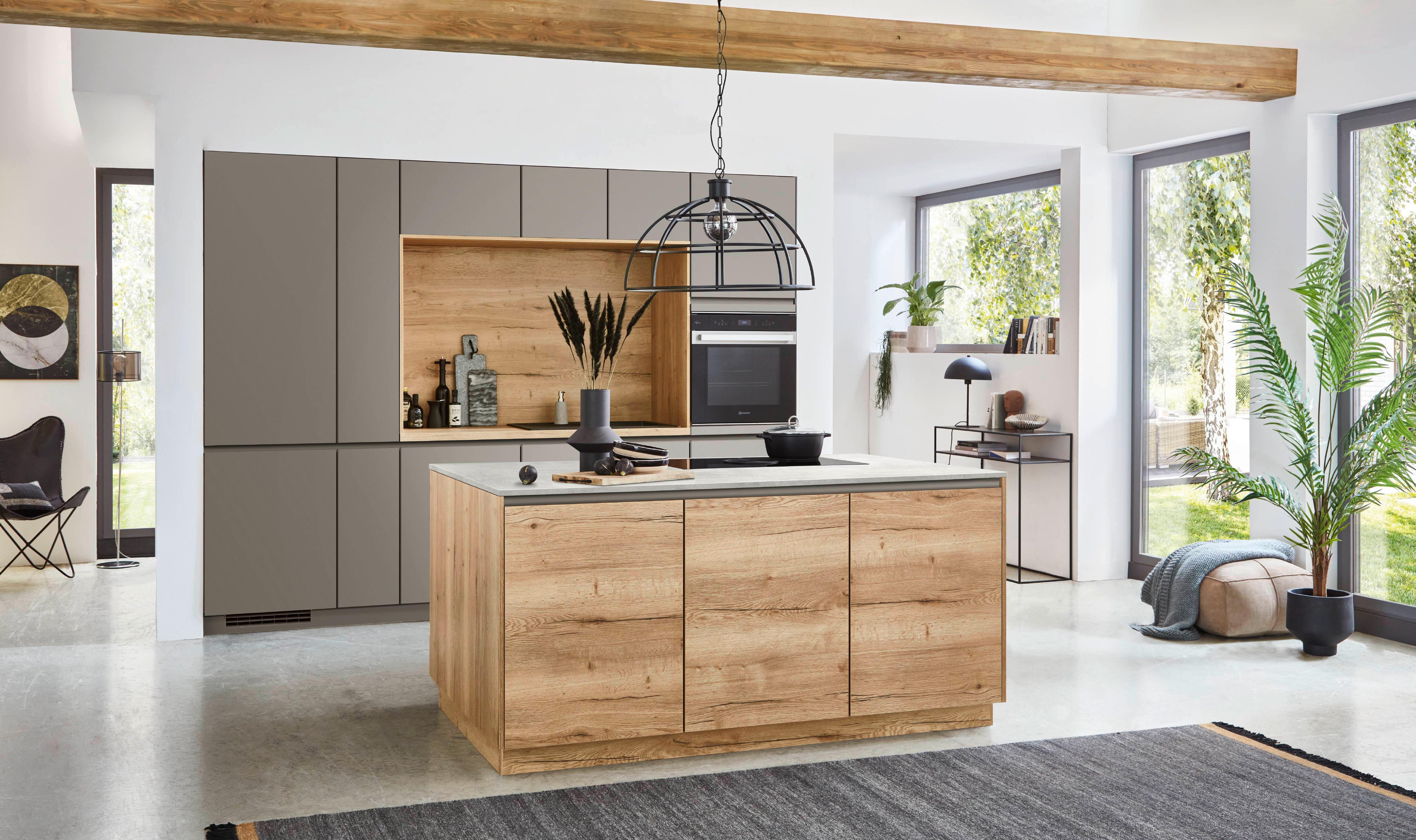 Einbauküche Easytouch Taupegrau/Eichefarben - Taupe/Eichefarben, MODERN, Holzwerkstoff (300cm) - Nobilia