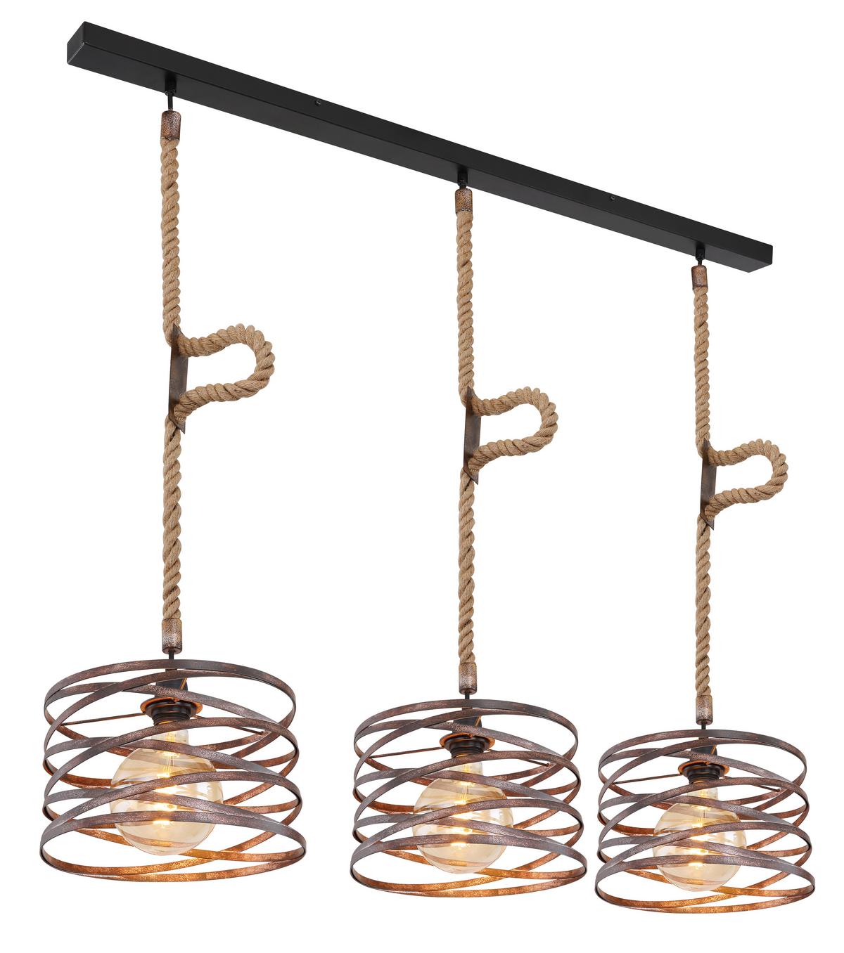 Hängeleuchte Marco Schwarz/Rostfarben max.60 Watt - Rostfarben/Schwarz, Basics, Naturmaterialien/Metall (115/28/120cm) - Globo