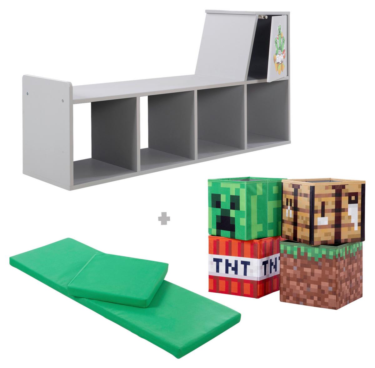 Kindersitzbank Minecraft ca. 119x60x35 cm Grau/Grün - Multicolor/Grau, MODERN, Holzwerkstoff/Textil (119/60/30cm) - Minecraft