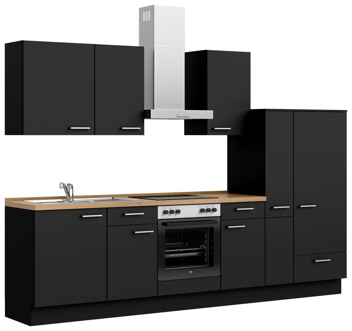 Küchenblock Touch Low m. Geräten Schwarz - Edelstahlfarben/Eichefarben, MODERN, Holzwerkstoff/Metall (300cm) - Nobilia