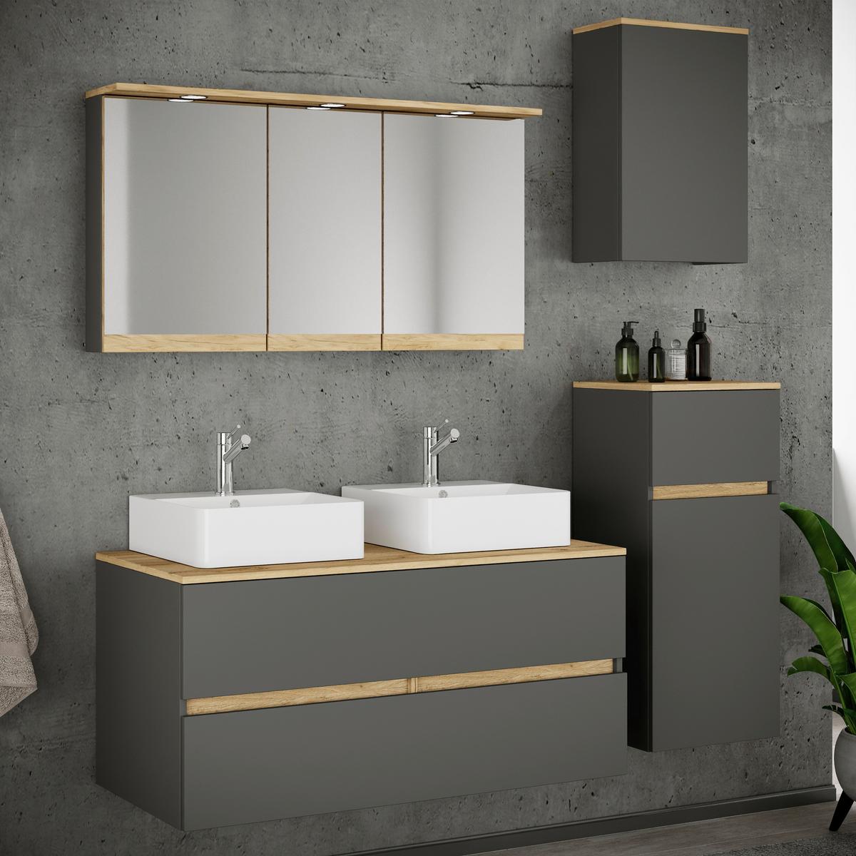 Badezimmer Cosila - Honigeiche/Weiss, Trend, Keramik/Holzwerkstoff (151cm) - MID.YOU