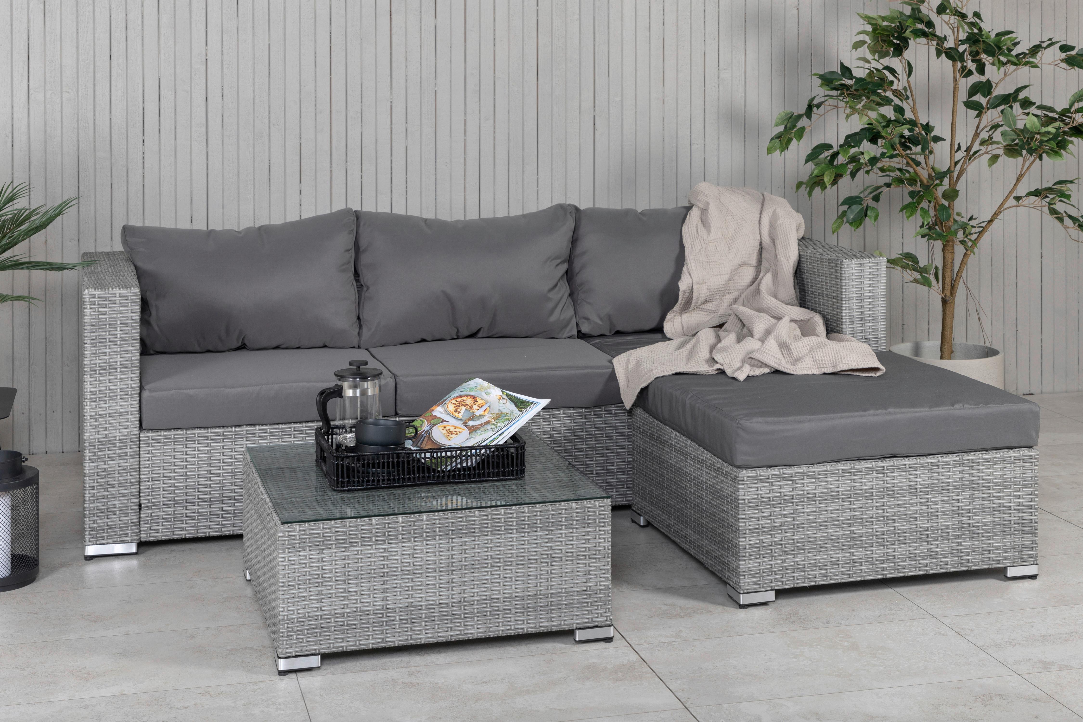 Dining-Loungeset Rotterdam ca. 202x160 cm Grau - Grau, KONVENTIONELL, Glas/Kunststoff - Gardenson