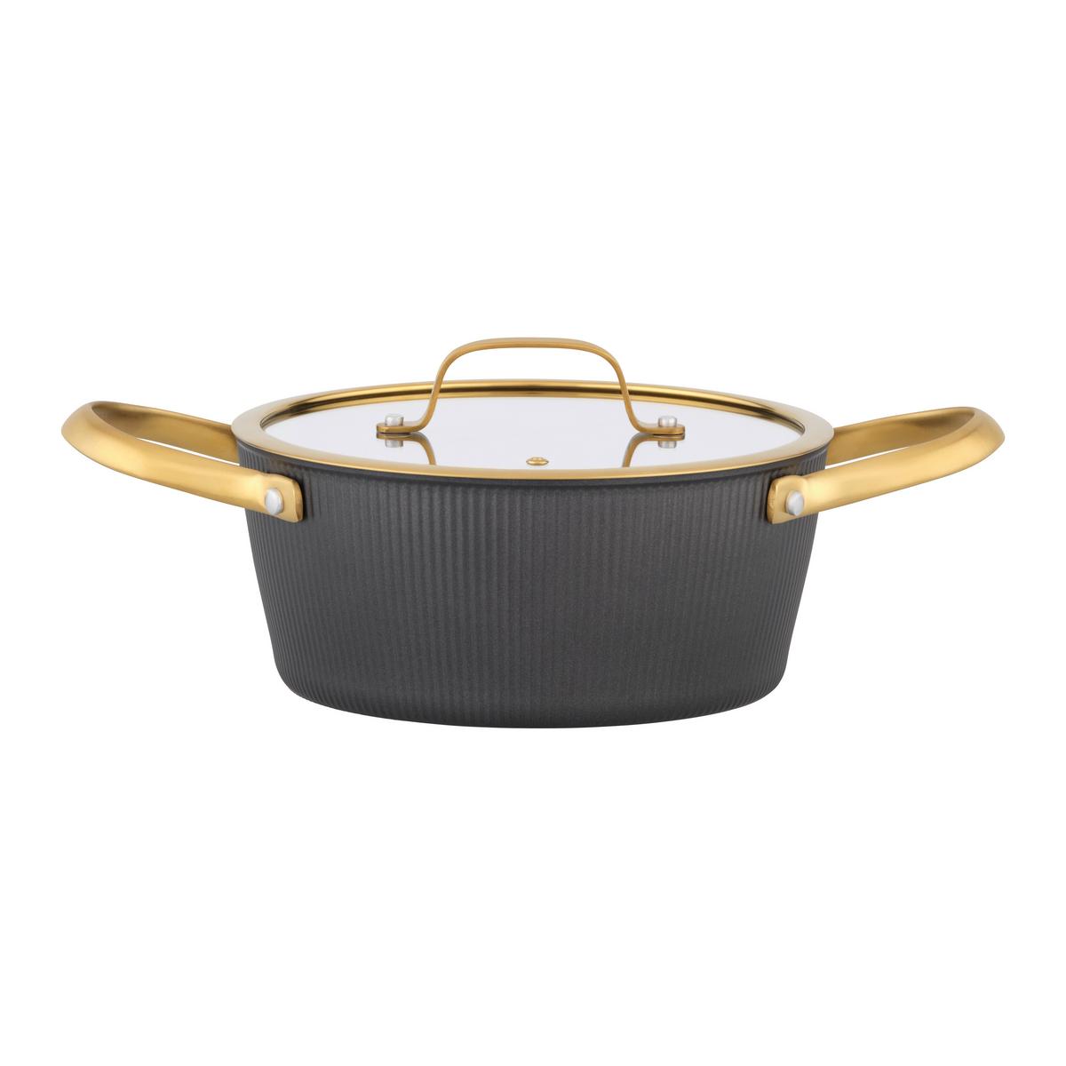 Kochtopfset Goldy Schwarz/Goldfarben, 6-teilig - Klar/Goldfarben, MODERN, Glas/Metall - Mömax