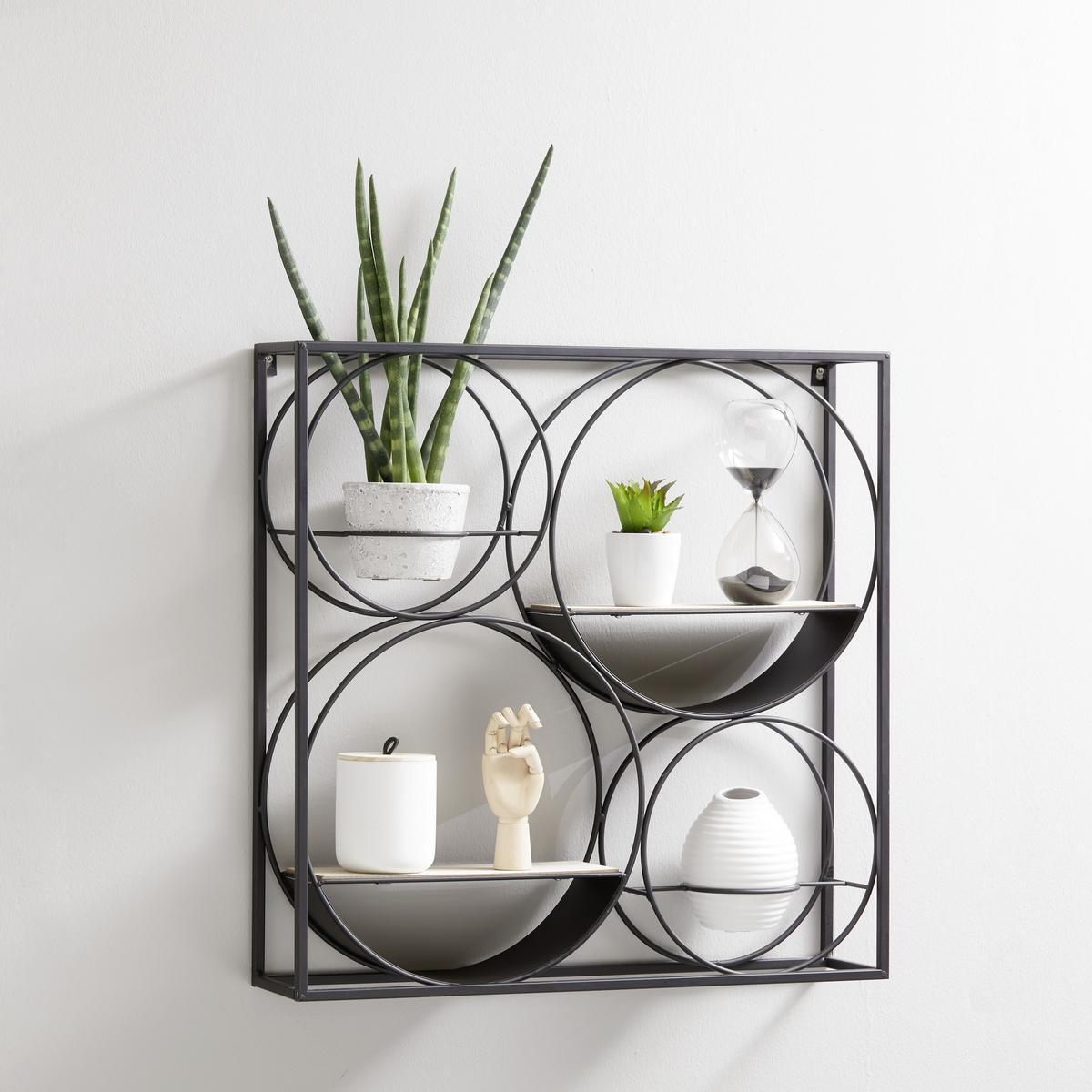 Falipolc 2 Kaspóval Loreen - fekete, Lifestyle, faalapú anyag/fém (60/60/13cm) - Mömax