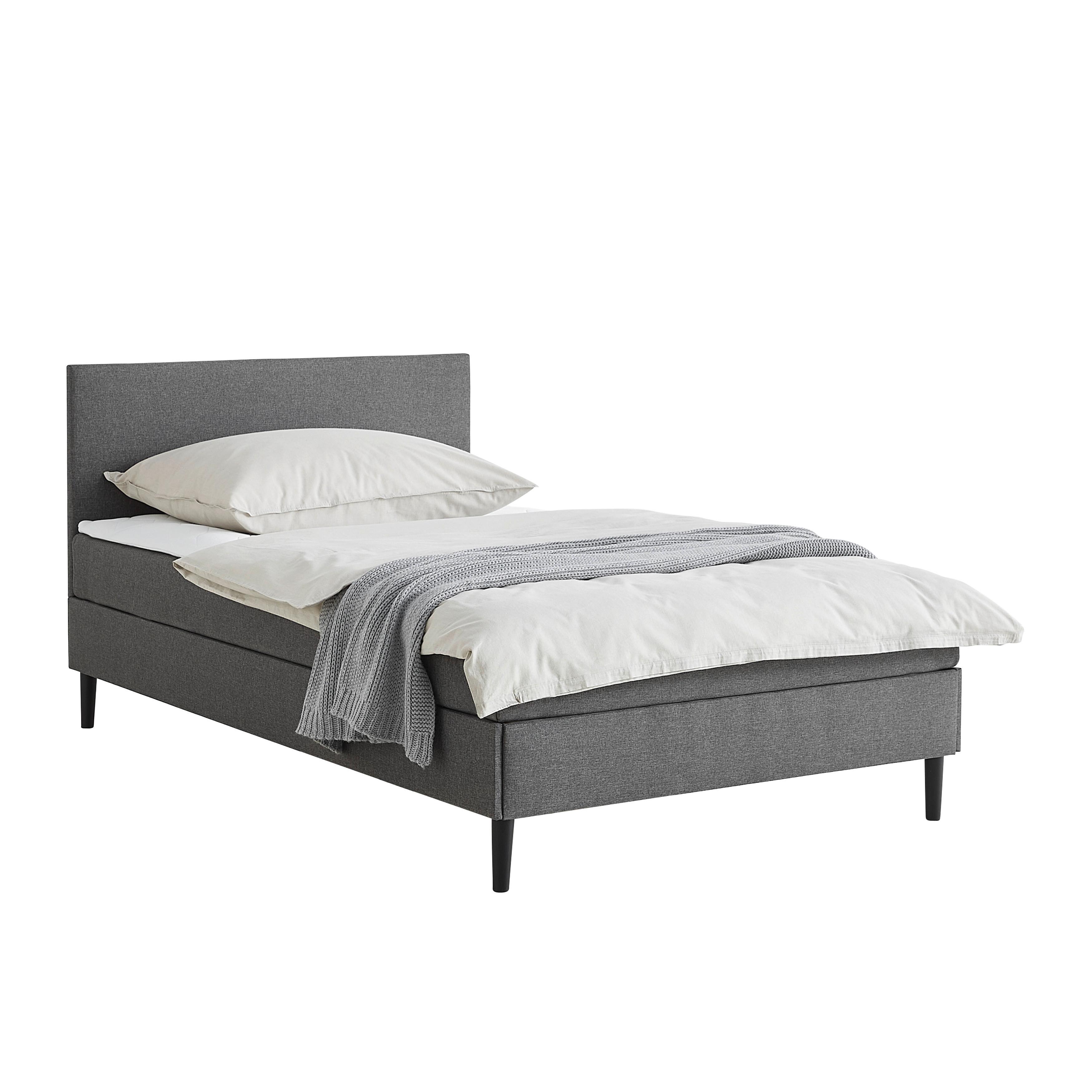 Bett Janis in Grau ca. 90x200cm - Schwarz/Naturfarben, KONVENTIONELL, Holz/Textil (90/200cm) - Based
