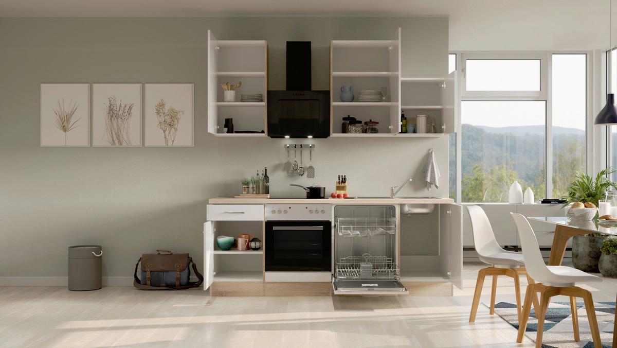 Kuhinjski Blok Venezia Valero - barve nerjavečega jekla/bela, Moderno, kovina/leseni material (220cm) - FlexWell