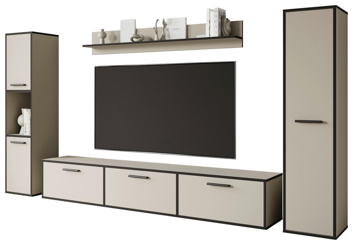 Wohnwand 4 tlg. Bogota XL Kaschmir/Graphitfarben - Kaschmir/Schwarz, Basics, Holzwerkstoff/Kunststoff (240/130/31cm) - P & B