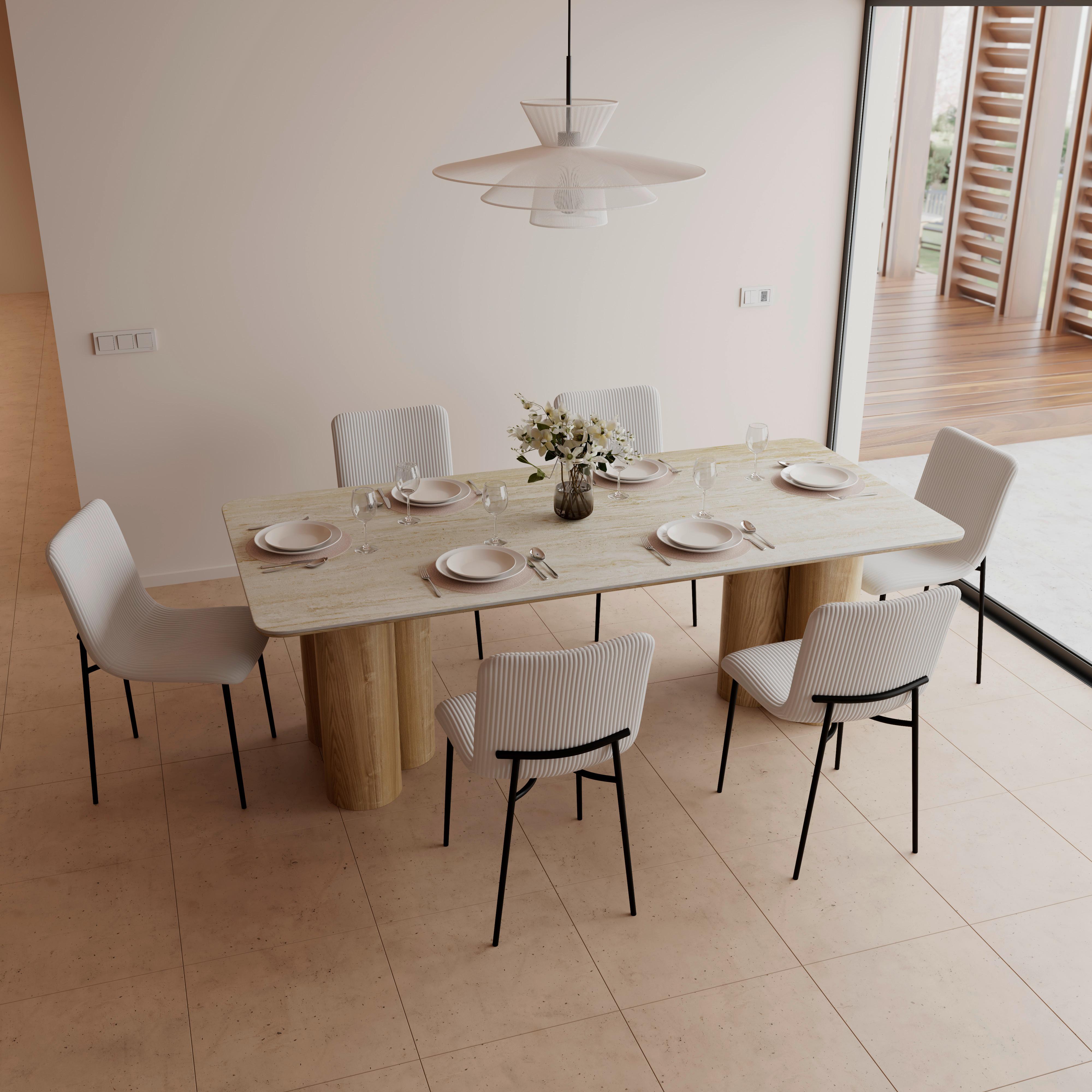 Esstisch Kiano Holz/Keramik Creme ca. 220x105 cm - Creme/Naturfarben, MODERN, Holz/Keramik (220/76/105cm) - Bessagi Home