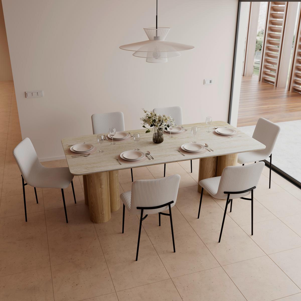 Esstisch Kiano Holz/Keramik Creme ca. 220x105 cm - Creme/Naturfarben, MODERN, Holz/Keramik (220/76/105cm) - Bessagi Home