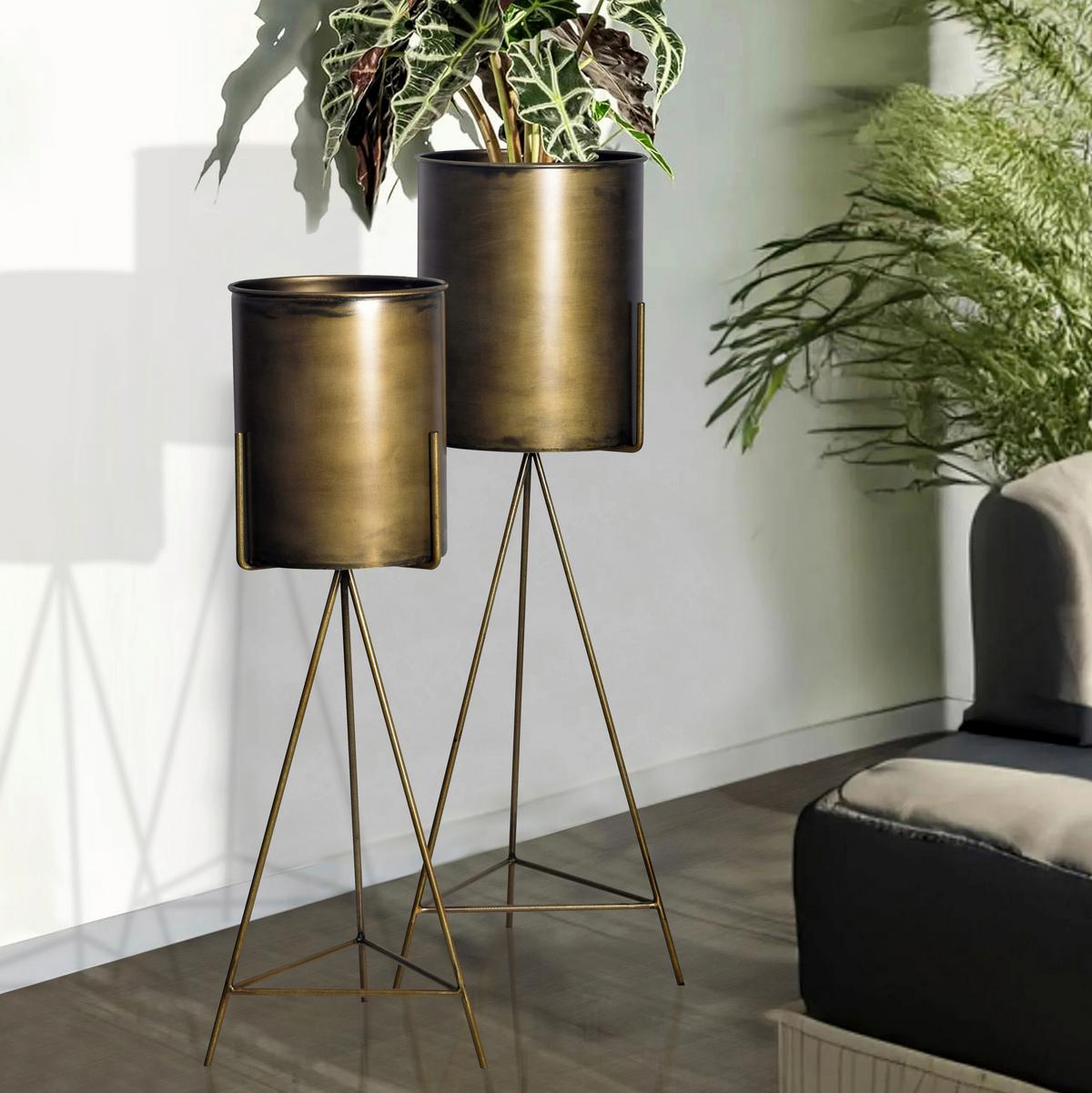 DEKOVASE PFLANZKÜBEL 2ER SET GOLD - Goldfarben, Design, Metall (32/89/32cm) - Livetastic