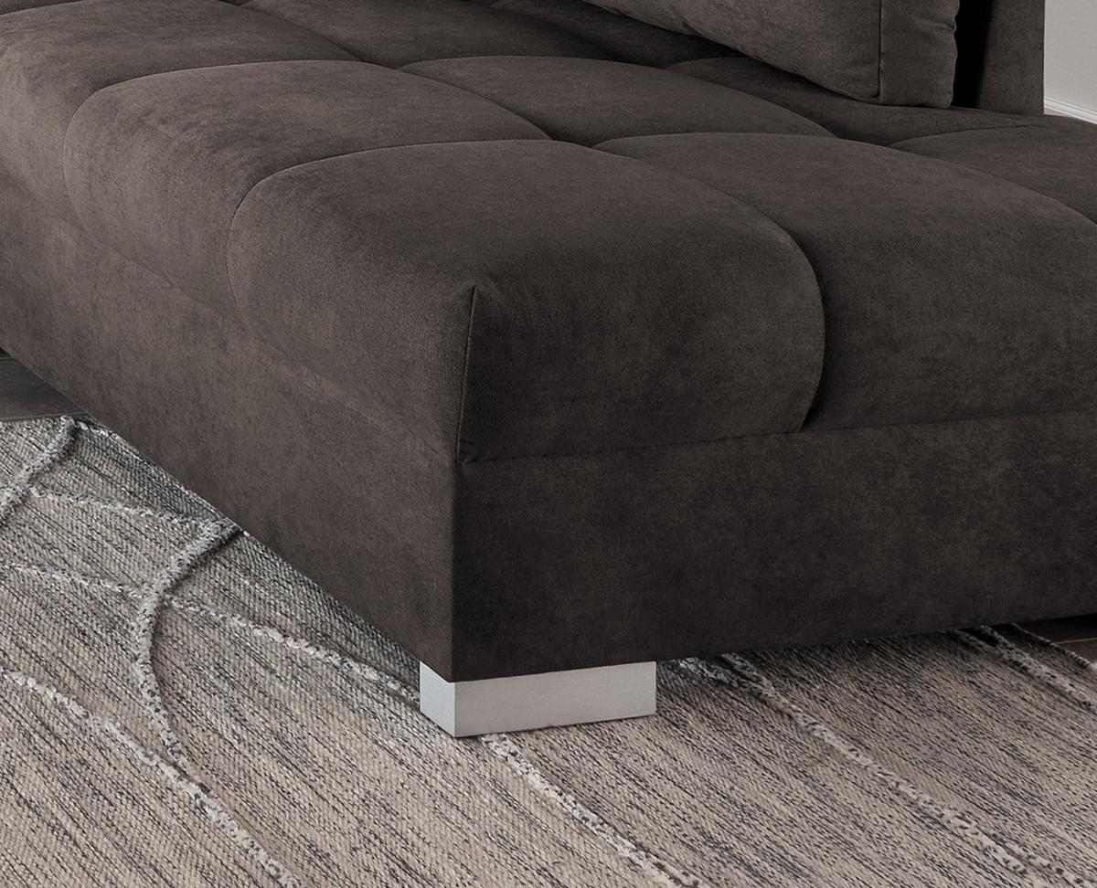 Wohnlandschaft Alvito Dunkelbraun Nylon/Mikrofaser - Dunkelbraun/Silberfarben, Design, Holz/Textil (298/202cm) - MID.YOU