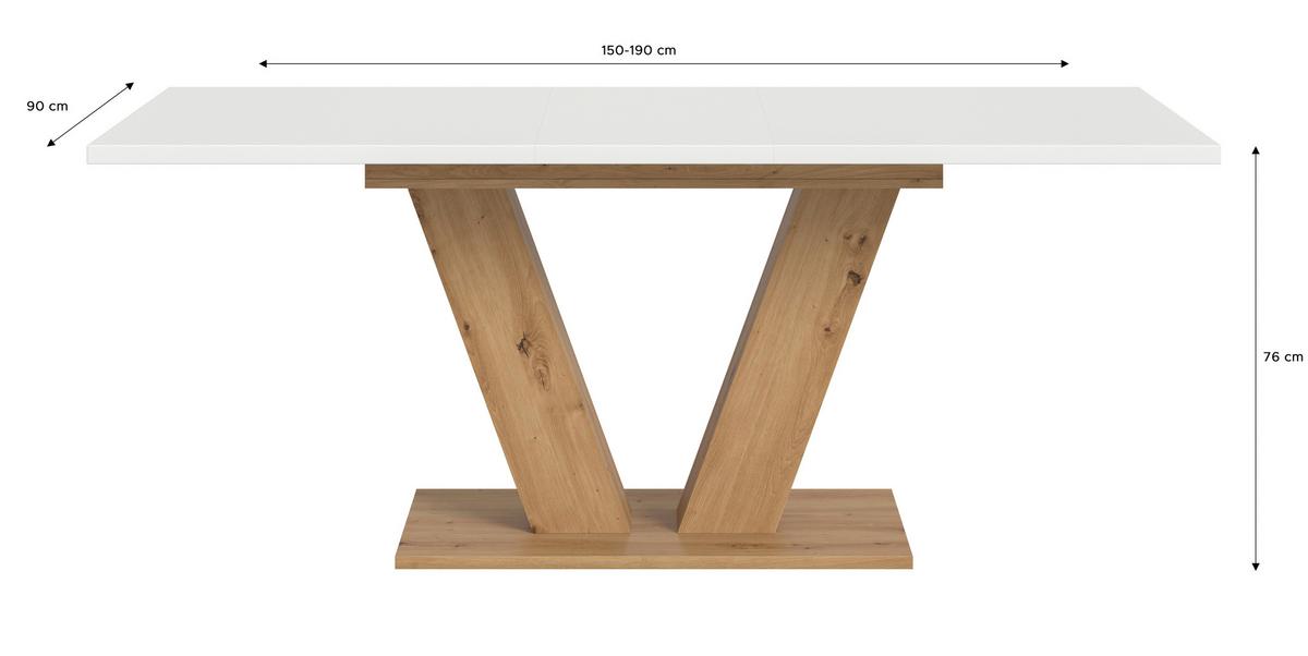 Ausziehtisch Marlon Weiß ca. 150-190x90x76 cm - Weiß/Eiche Artisan, Trend, Holzwerkstoff (150-190/90/76cm)
