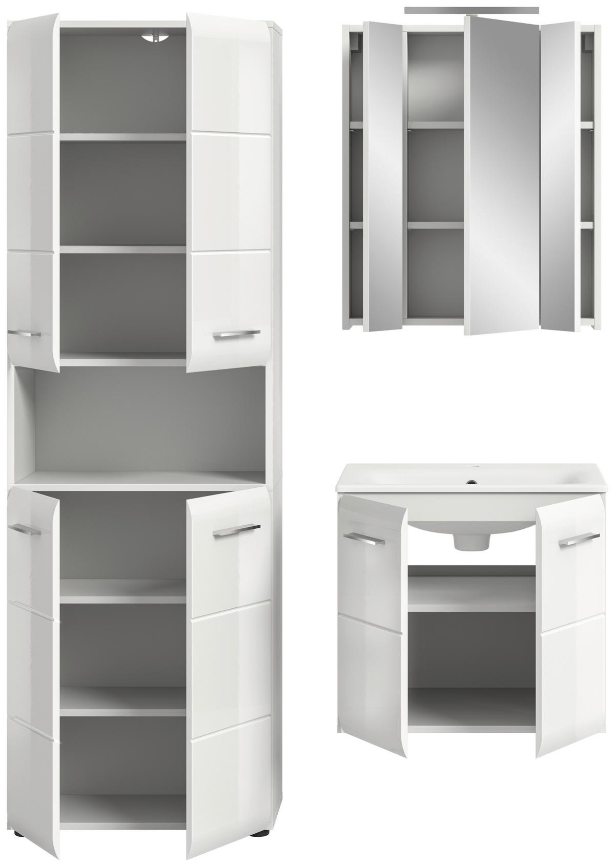 Badezimmer Ice 3-tlg. ca. 120 cm Weiß - Weiß Hochglanz/Silberfarben, MODERN, Keramik/Holzwerkstoff (120cm) - MID.YOU