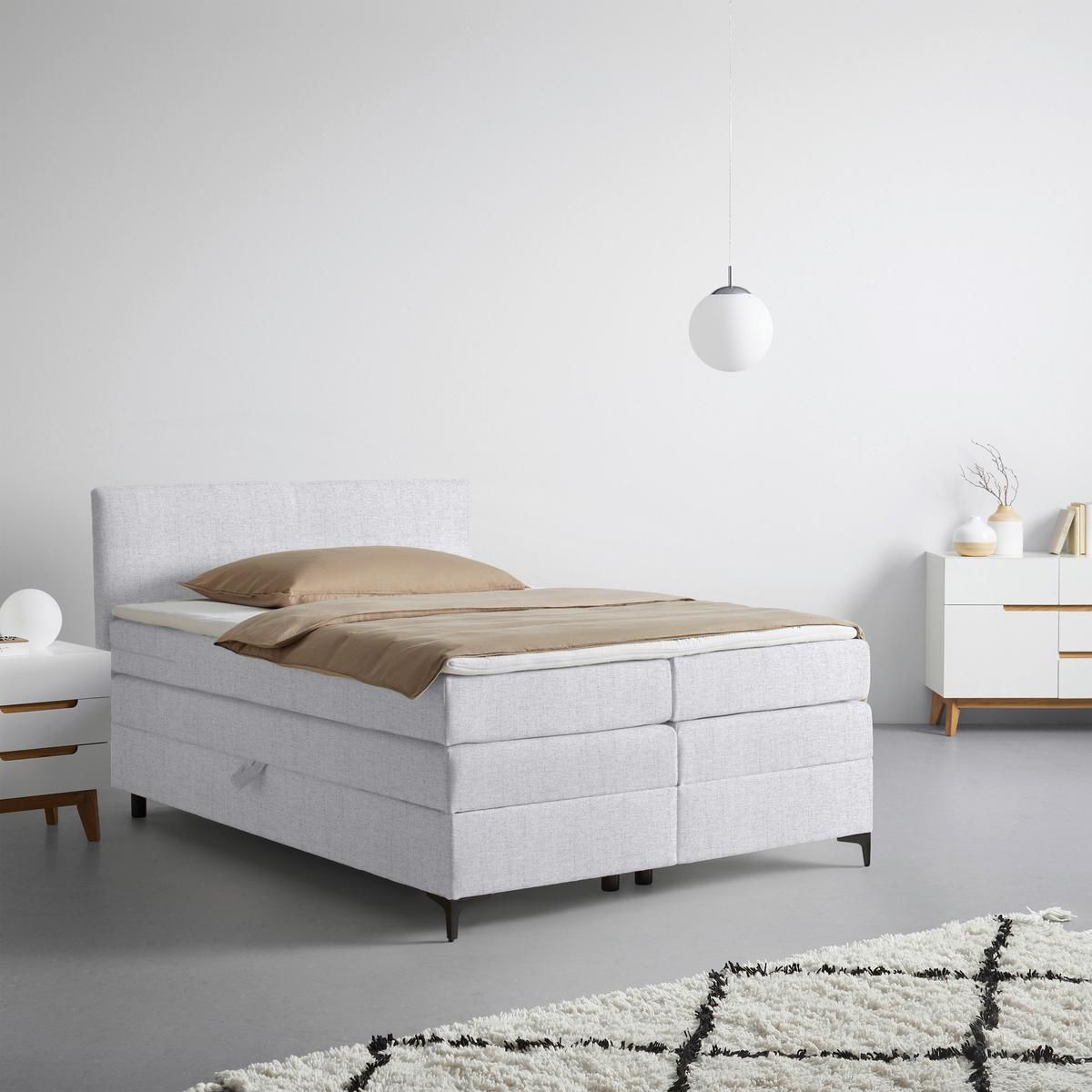 Boxspringbett Bari Hellgrau ca. 140x200cm - Hellgrau/Schwarz, KONVENTIONELL, Textil/Metall (140/200cm) - Mömax