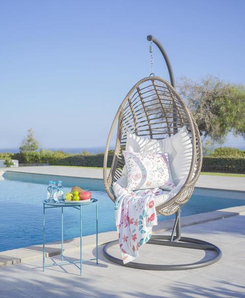 Hängesessel Norica in Beige mit Auflage - Beige/Naturfarben, MODERN, Kunststoff/Textil (103/195/103cm) - Zandiara