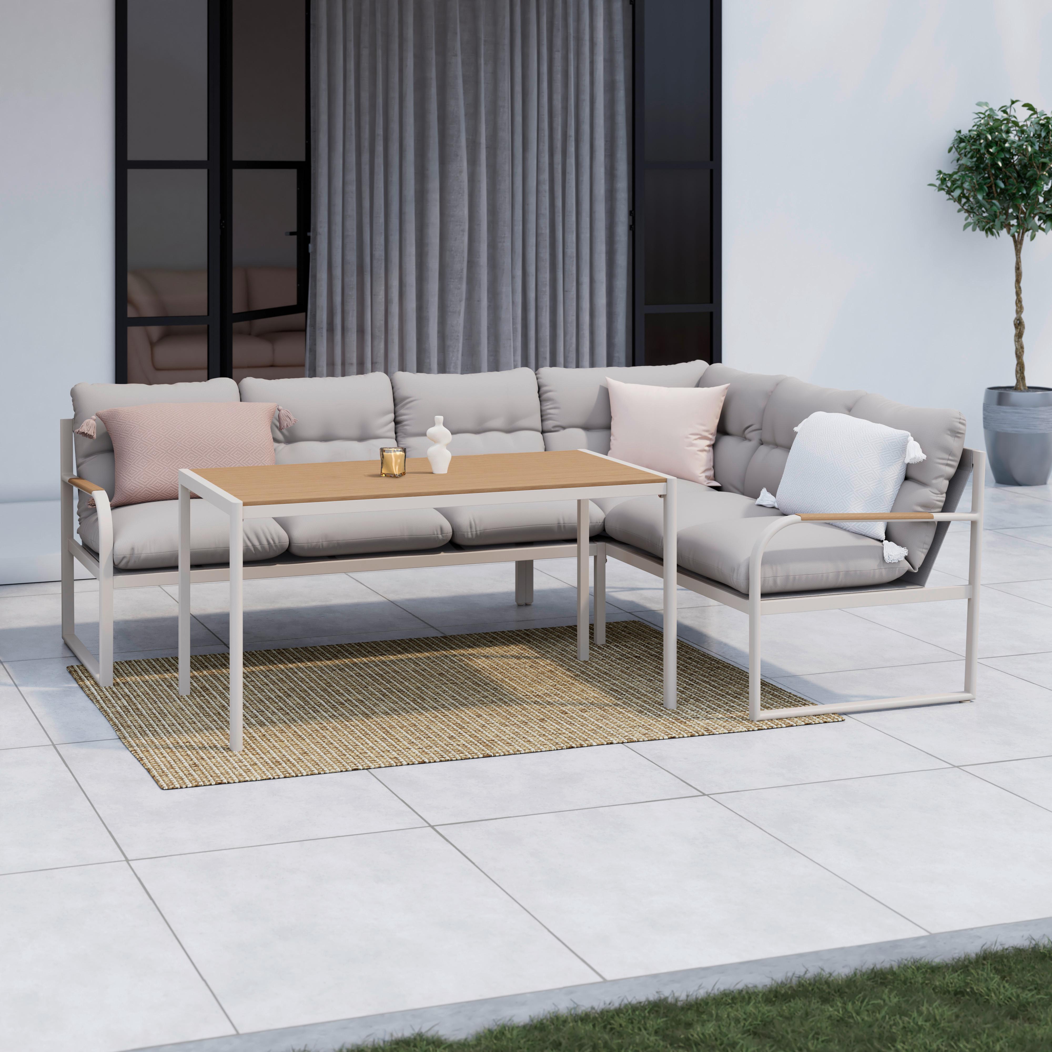 Garnitură grădină Florenz 3 - gri deschis/culoare lemn tec, Modern, plastic/metal - Mömax