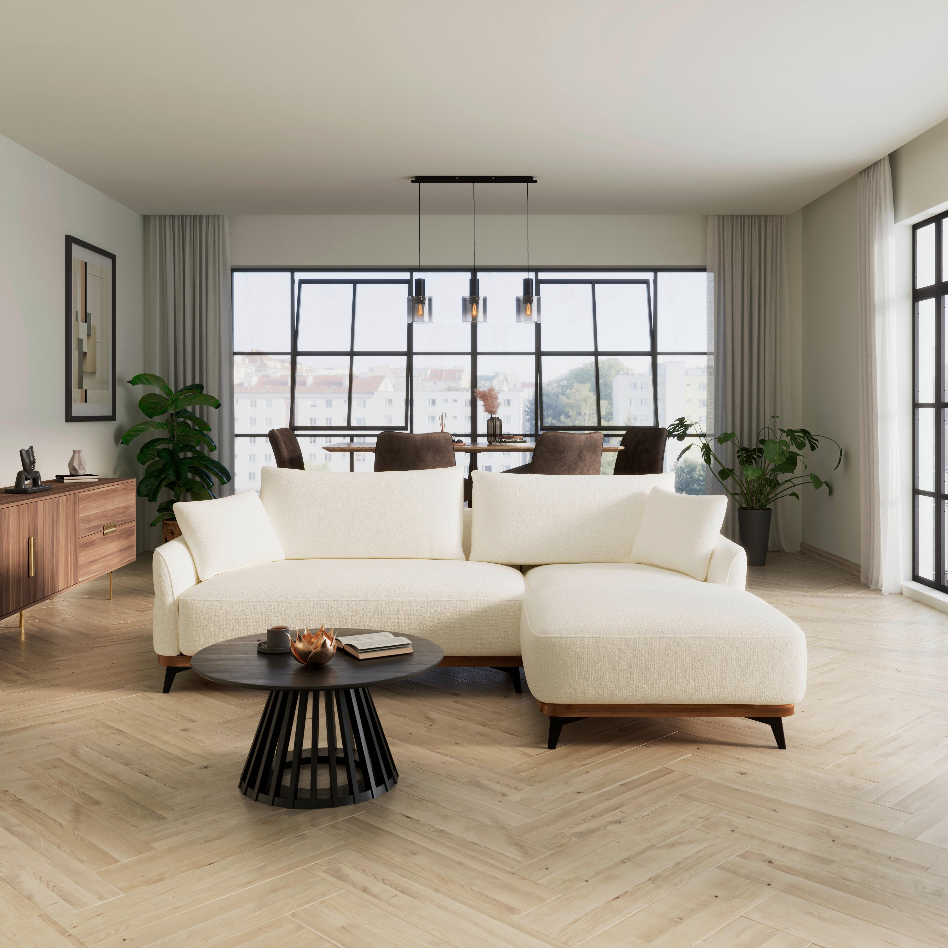 Wohnlandschaft Melia Creme Webstoff - Creme/Schwarz, MODERN, Holz/Textil (253/69/93cm) - Bessagi Home