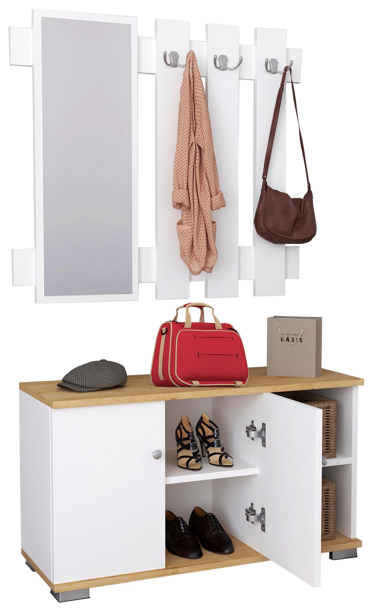 Garderobe GADOS Weiß/Honigeiche ca.90x132x33cm - Honigeiche/Weiß, MODERN, Holzwerkstoff (90/132/33cm) - MID.YOU