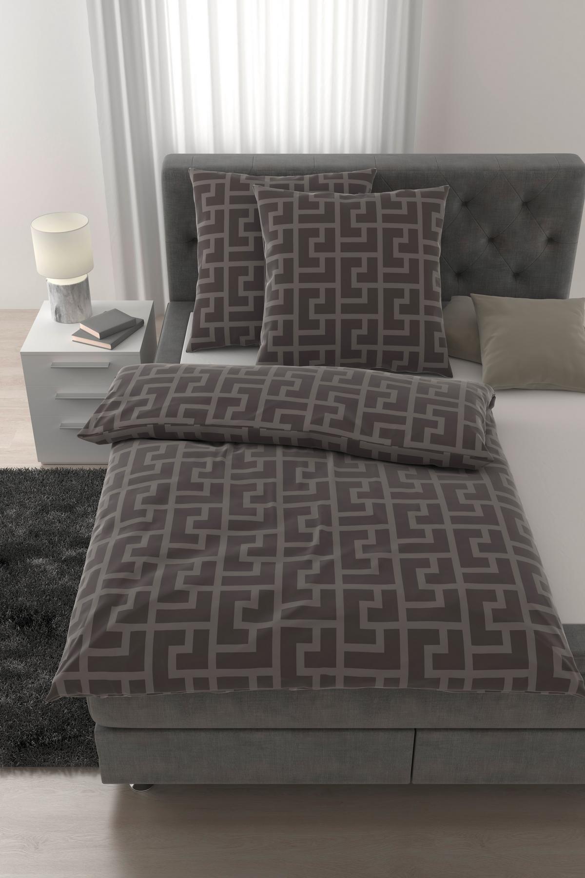 Bettwäsche Mäander XXL Graubraun ca. 200x200cm - Graubraun, ROMANTIK / LANDHAUS, Textil (200/200cm) - Mömax