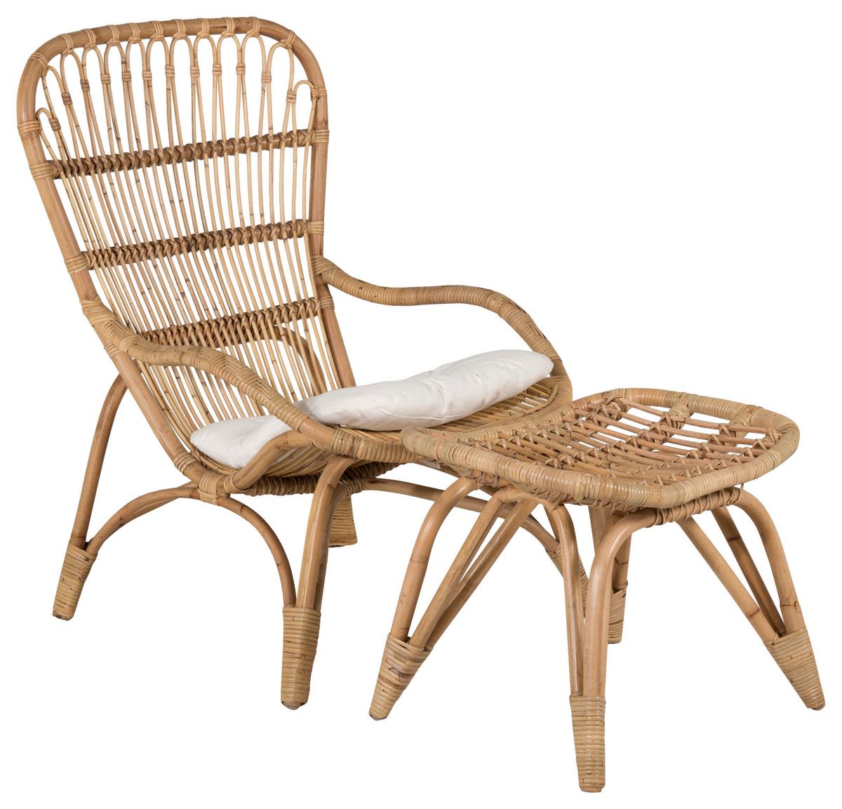 Loungesessel Ella Rattan ca. 66x95x131 cm Braun - Braun/Weiß, KONVENTIONELL, Holz (66/95/131cm) - Gardenson