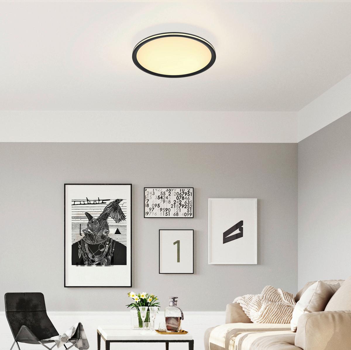 LED-Deckenleuchte Belissa Opal/Schwarz max. 58 Watt - Opal/Schwarz, Design, Kunststoff/Metall (50/5cm) - Globo