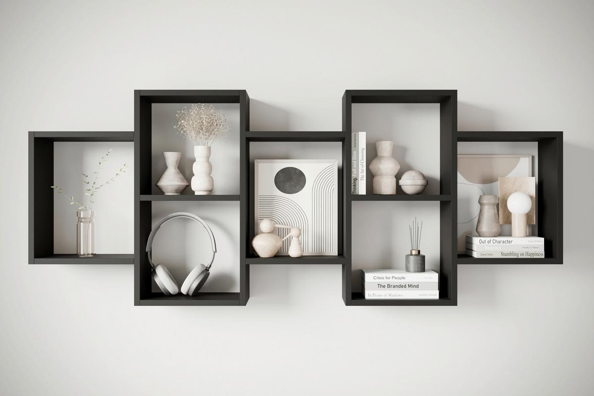 Stenski Regal Trio, Črna - črna, Basics, leseni material (160,8/65/18cm) - P & B