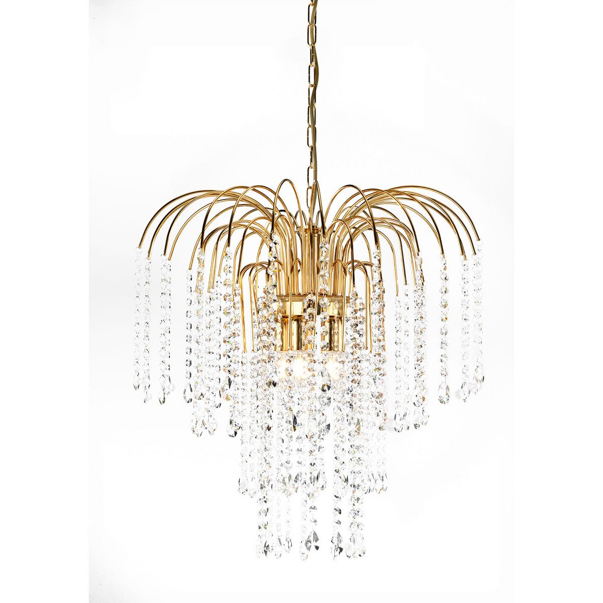 Kristall-Hängeleuchte Pioggia Goldfarben max. 6 Watt - Goldfarben, KONVENTIONELL, Glas/Metall (50/110cm)