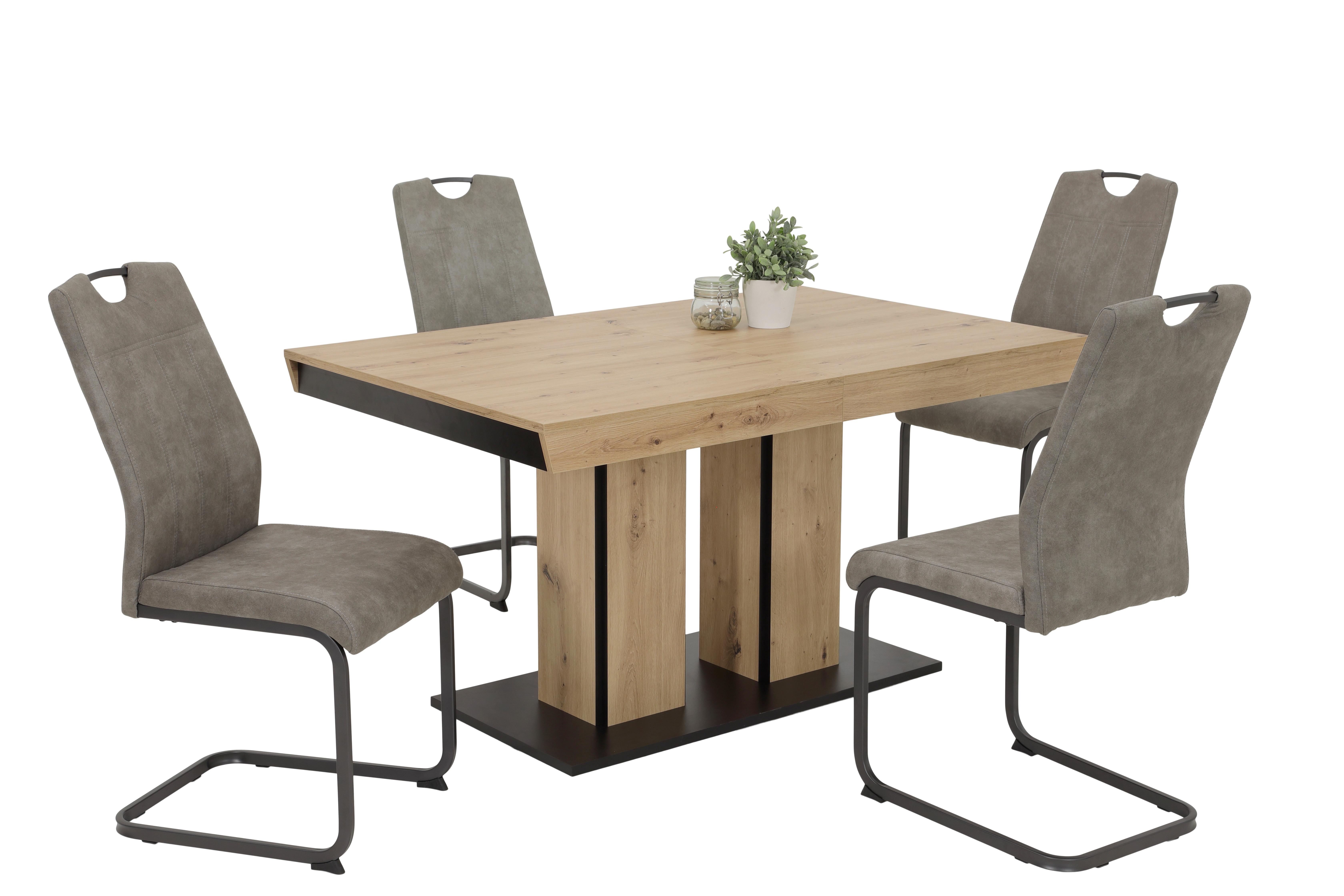 TISCHGRUPPE AGNES I G - Eiche Artisan/Grau, MODERN, Holzwerkstoff/Textil (140 - 220/76/90cm) - MID.YOU