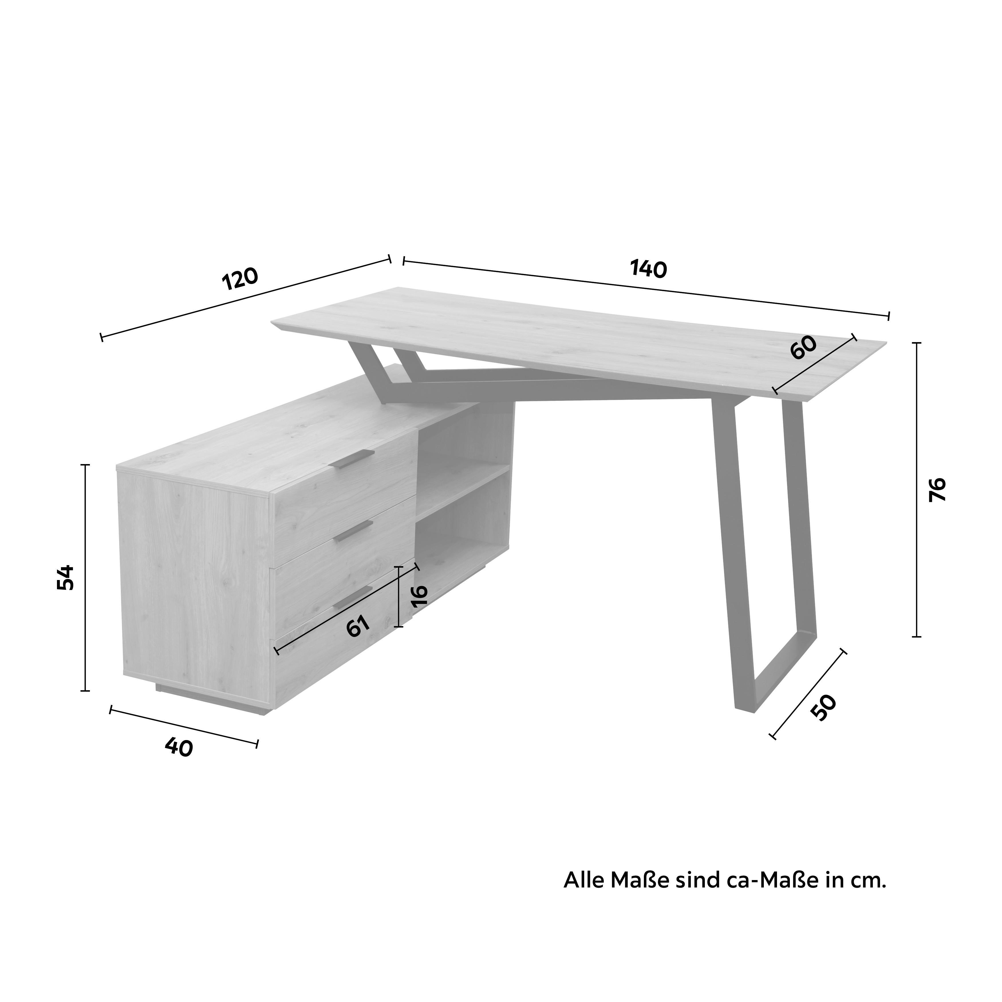 SKRIVBORD LIAM - svart/ek Artisan, Modern, metall/trämaterial (140/120/76cm) - Bessagi Home