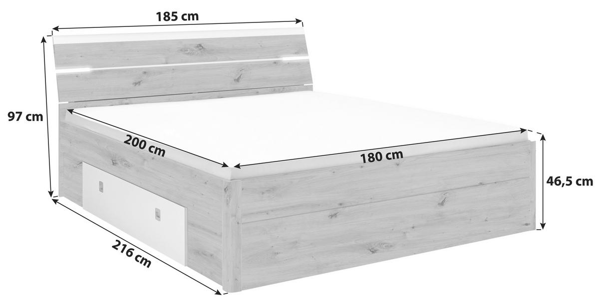 Postelja Mars, S Predali, 180x200 - bela/hrast artisan, Konvencionalno, umetna masa/leseni material (180/200cm) - MID.YOU
