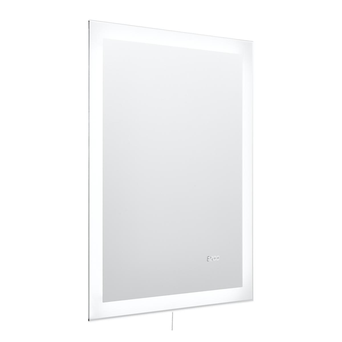 Wandspiegel in Grau inkl. LED 'Mirror Clock' - Silberfarben/Grau, Basics, Glas/Holzwerkstoff (60/80/3cm)