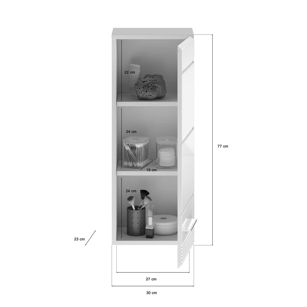 Hängeschrank Linus ca. 30x77 cm Weiß - Weiß Hochglanz/Weiß, MODERN, Holzwerkstoff/Kunststoff (30/77/23cm) - MID.YOU