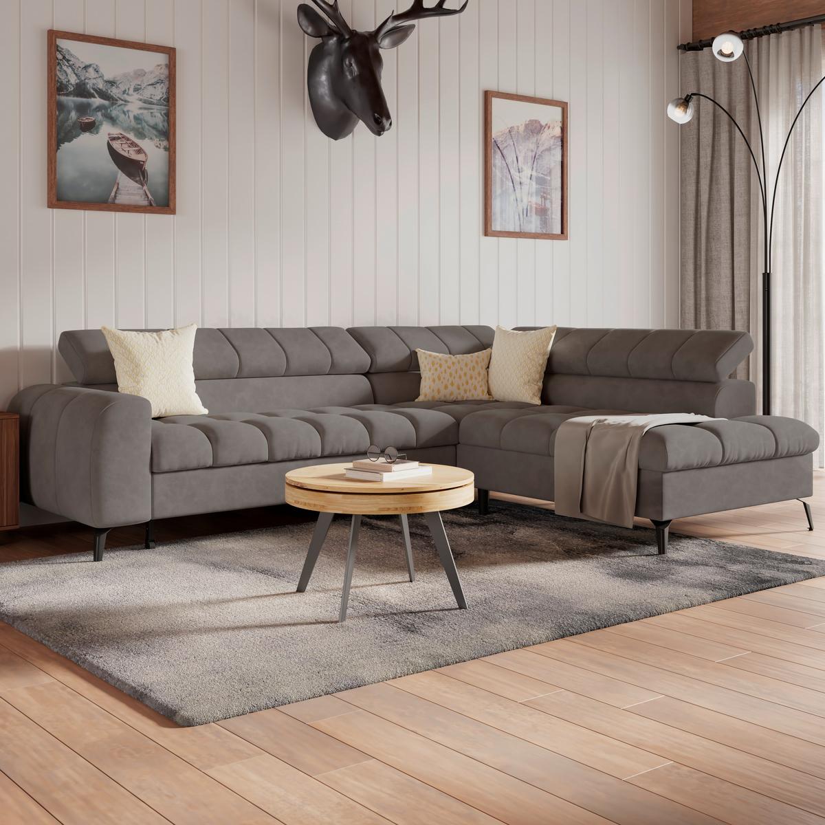 Kutna Garnitura Volf - boje grafita/tamno siva, Trend, tekstil/metal (261/203cm)