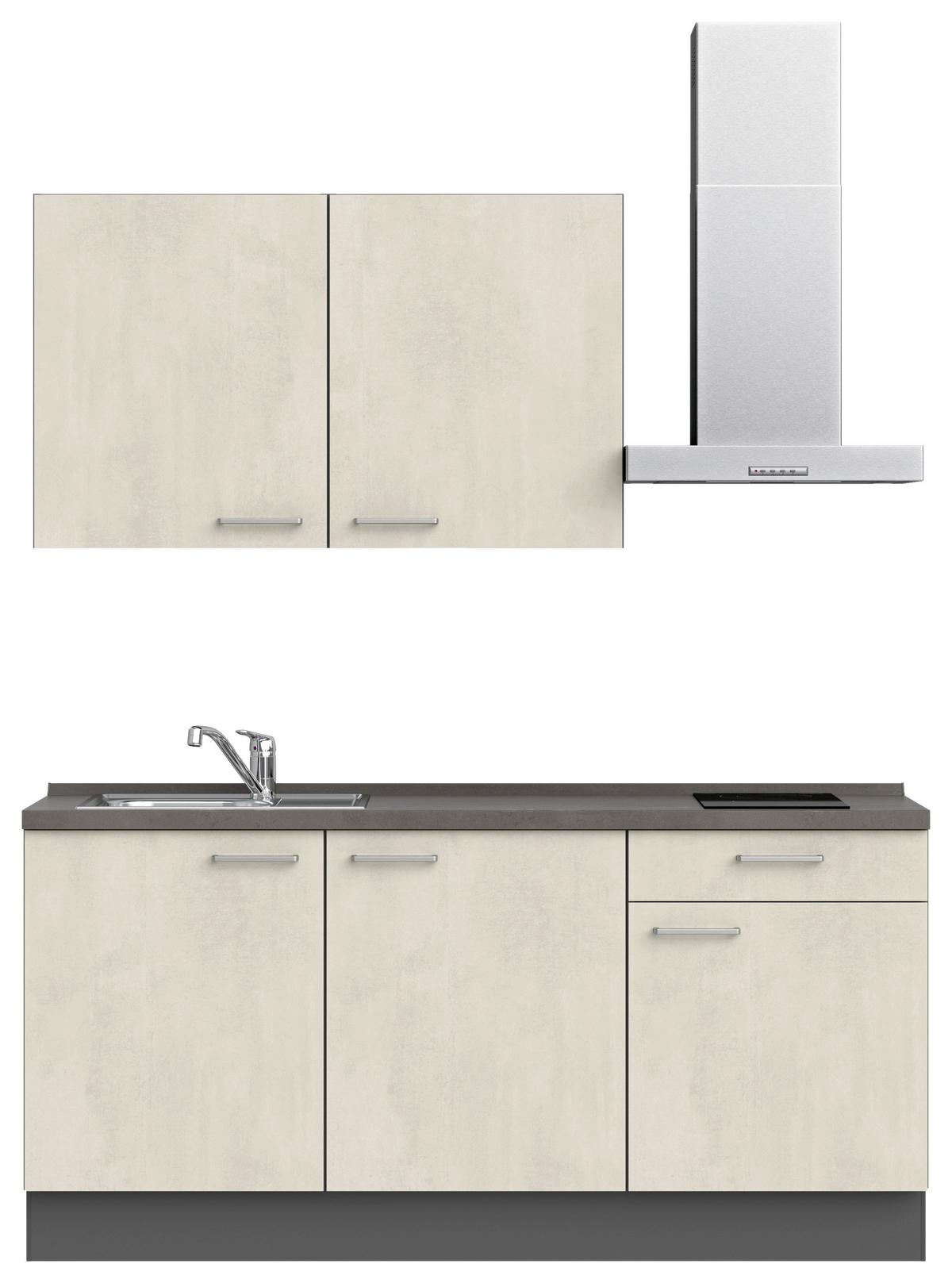 Küchenblock Riva Low m. Geräten Weiß - Schieferfarben/Edelstahlfarben, MODERN, Holzwerkstoff/Metall (180cm) - Nobilia