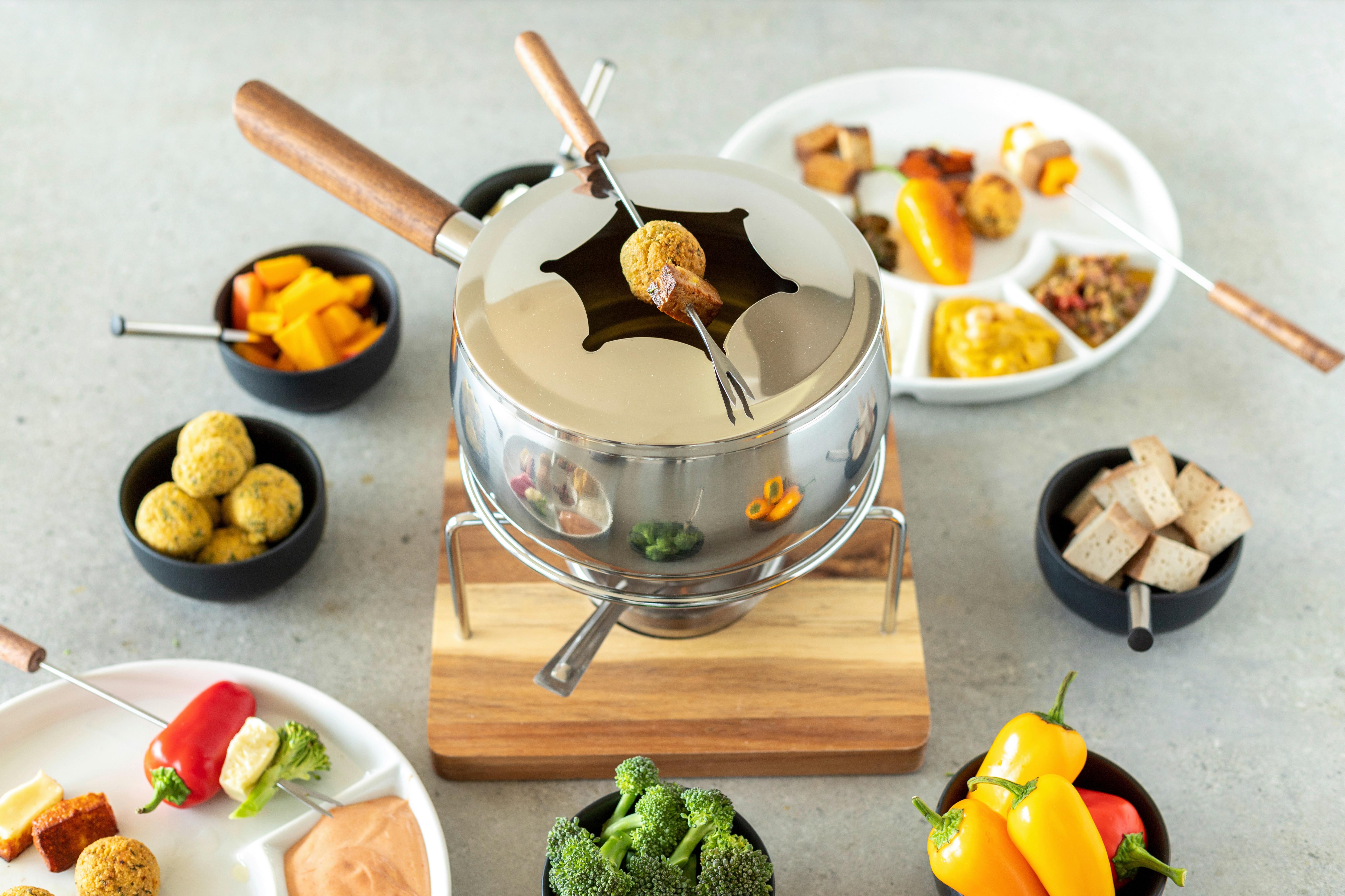 FONDUESET 931895 - Silberfarben/Braun, Trend, Holz/Metall (31/19,5/21cm) - Mäser