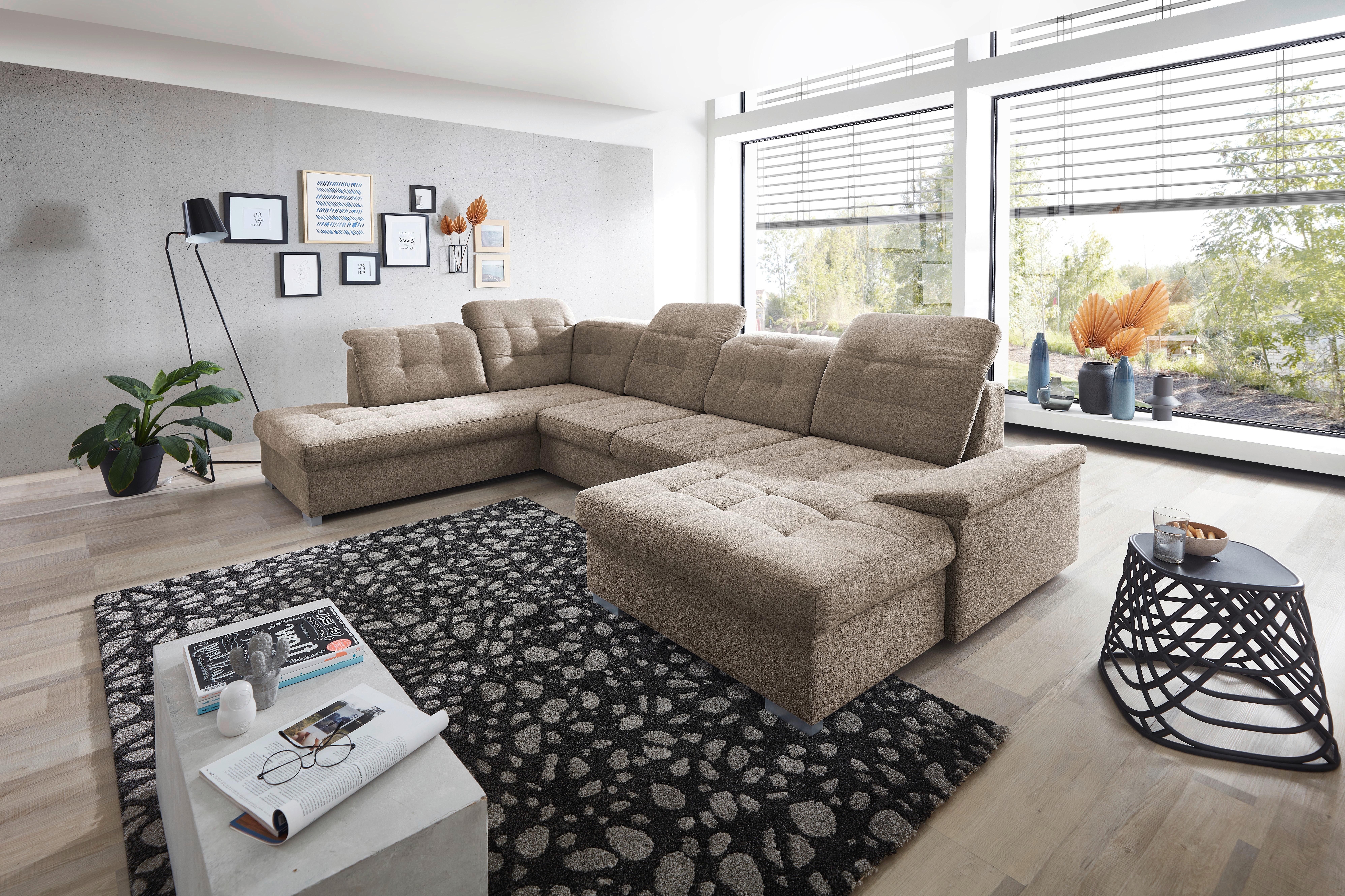 Wohnlandschaft Zira Taupe Nylon/Mikrofaser - Taupe/Chromfarben, Design, Kunststoff/Textil (212/330/169cm) - Livetastic
