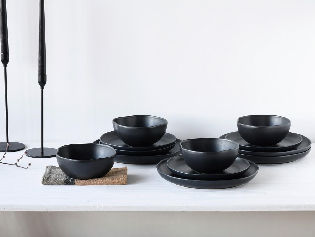 Tafelservice Natura Organic Schwarz, 12-teilig - Schwarz, Basics, Keramik - Creatable