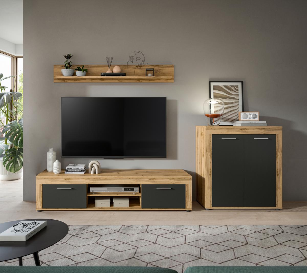 ANSAMBLU MOBILIER CAMERA DE Z JAM - antracit/stejar Wotan, Design, material pe bază de lemn (255/159/35cm) - Modern Living