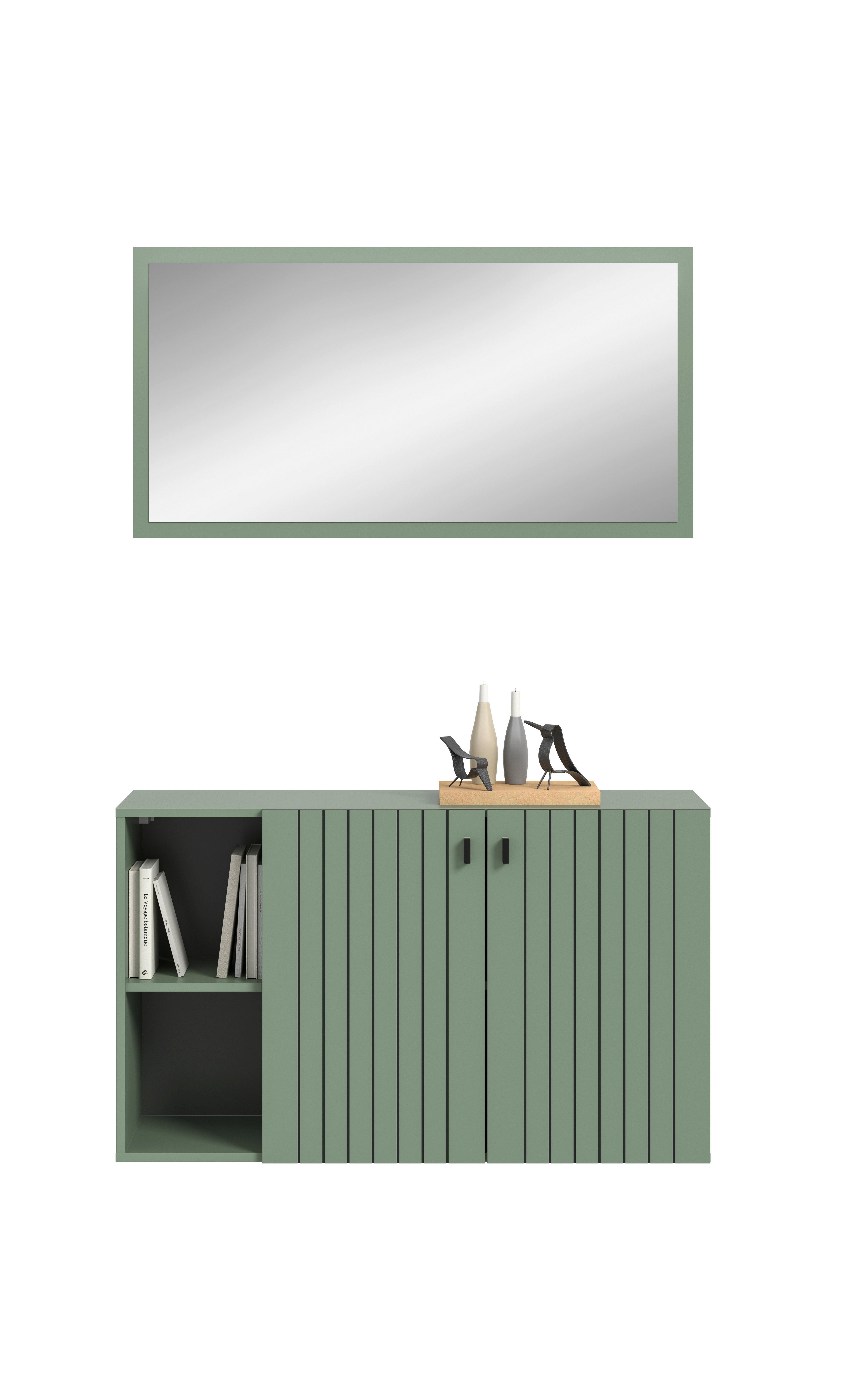 Predsoba Station, Sivozelena, 2-Delna - sivozelena, Design, leseni material (106/192/37cm) - MID.YOU