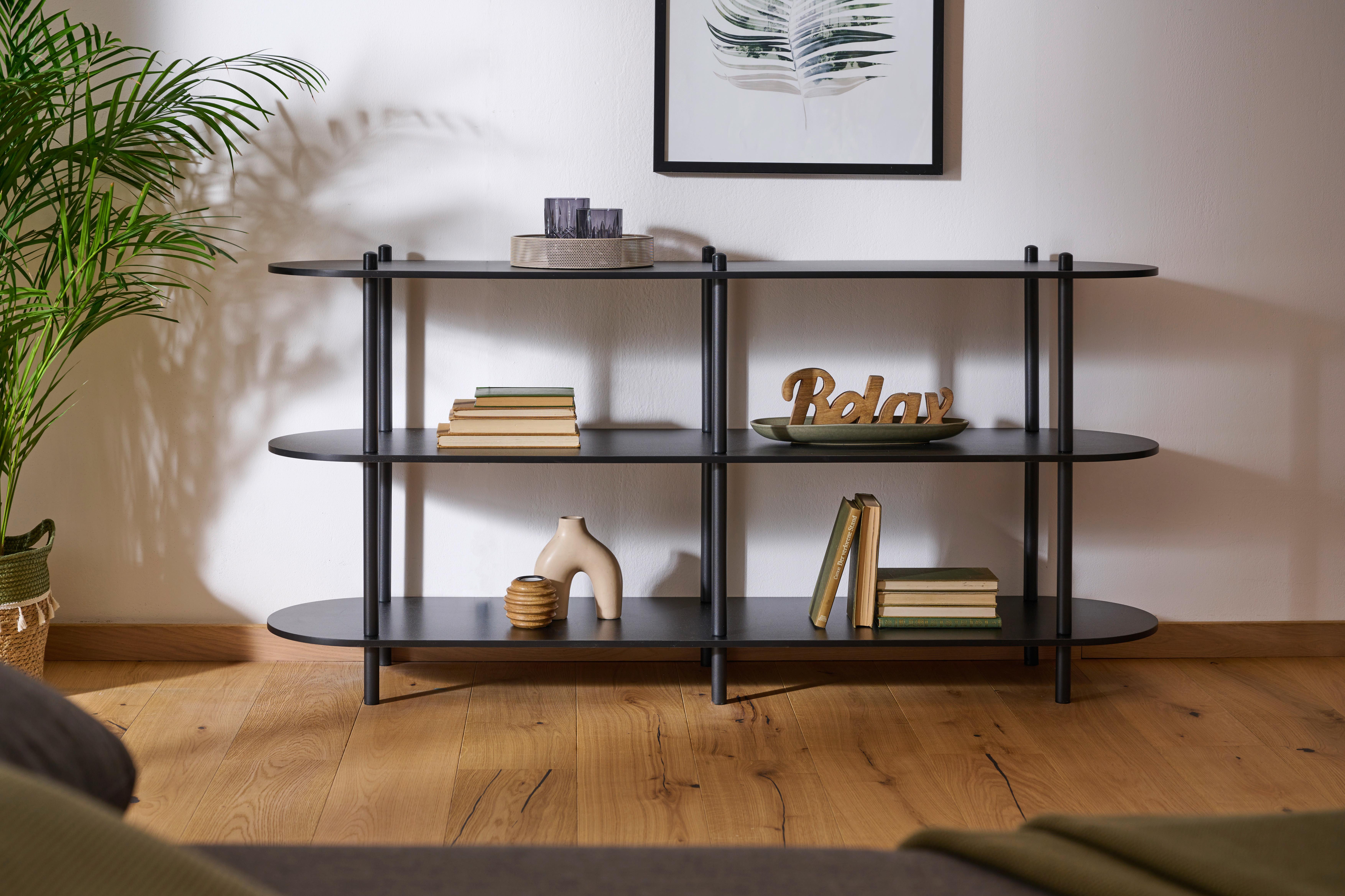 REGAŁ REGINA - czarny, Modern, materiał drewnopochodny/metal (160/70/38cm) - PBJ