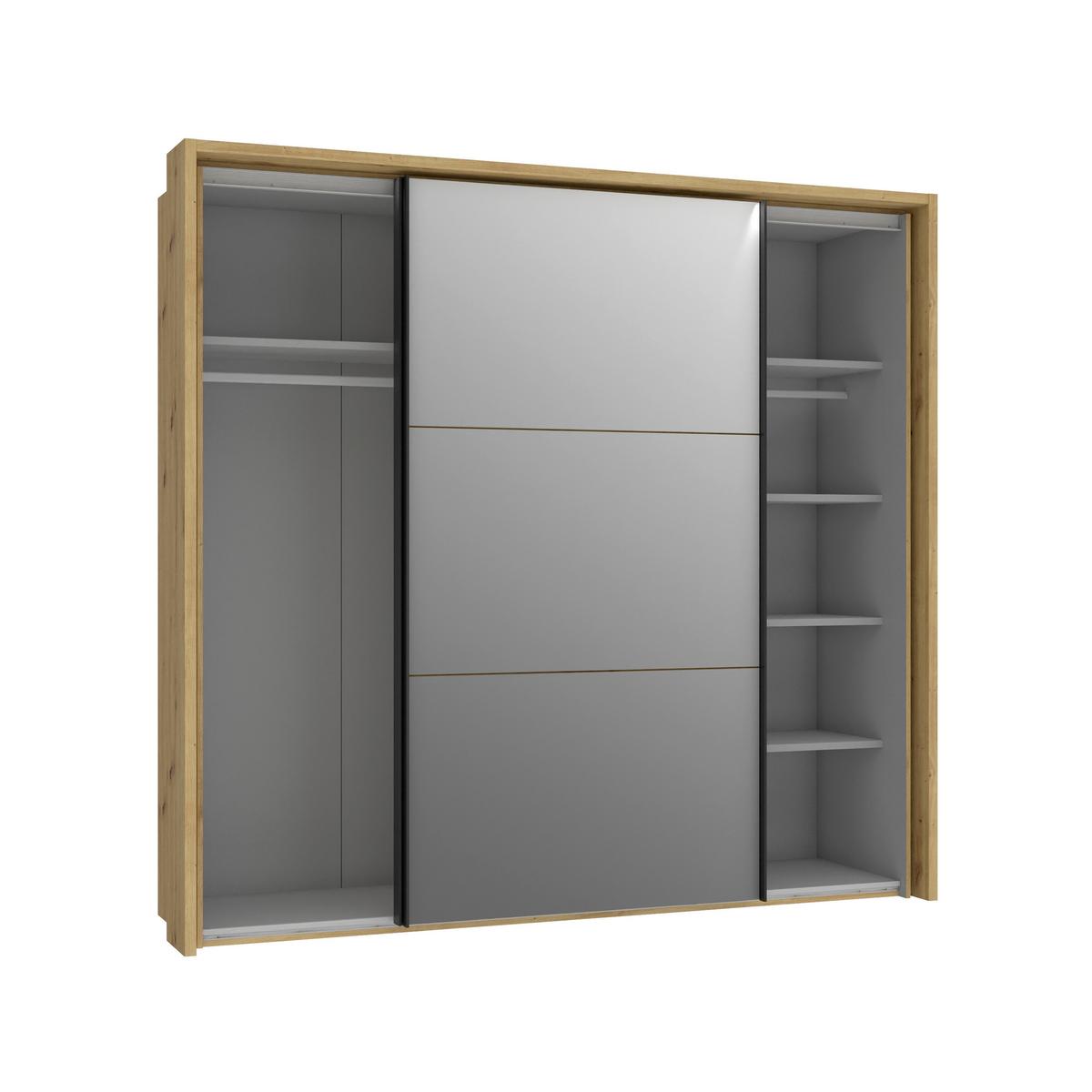 Dulap cu uși culisante Trondheim - culoare lemn stejar, Modern, metal/material pe bază de lemn (231,1/215,9/63,8cm)