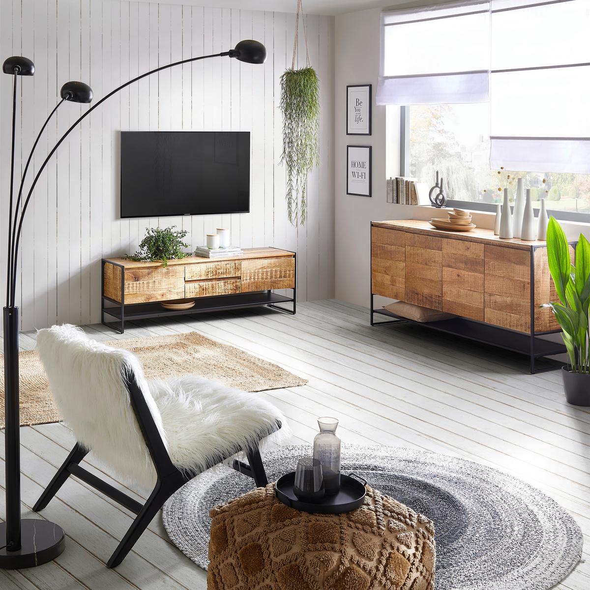 Lowboard Simple in Naturfarben/Schwarz - Schwarz/Naturfarben, LIFESTYLE, Holz/Metall (150/50/40cm) - Zandiara