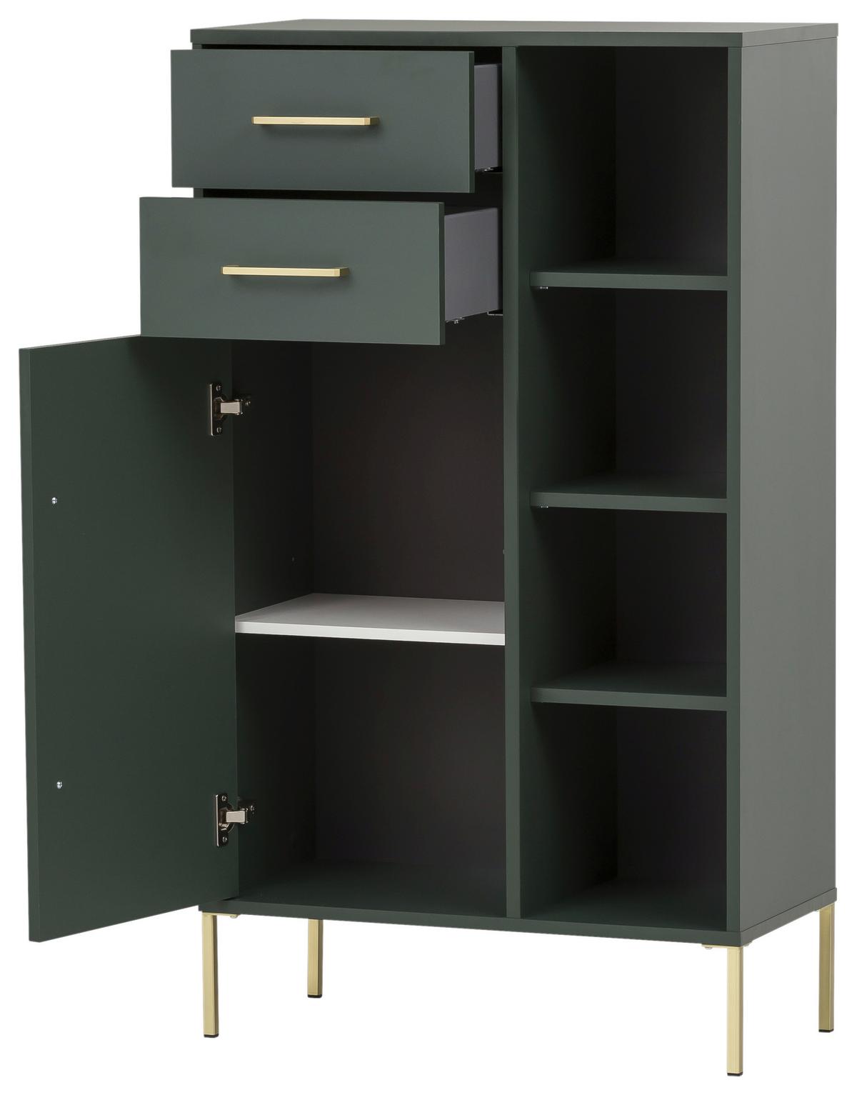 Srednje Visoka Omara Kent, Zelena - zlate barve/gozdno zelena, Moderno, kovina/leseni material (67,1/117,4/33,1cm) - Stylife