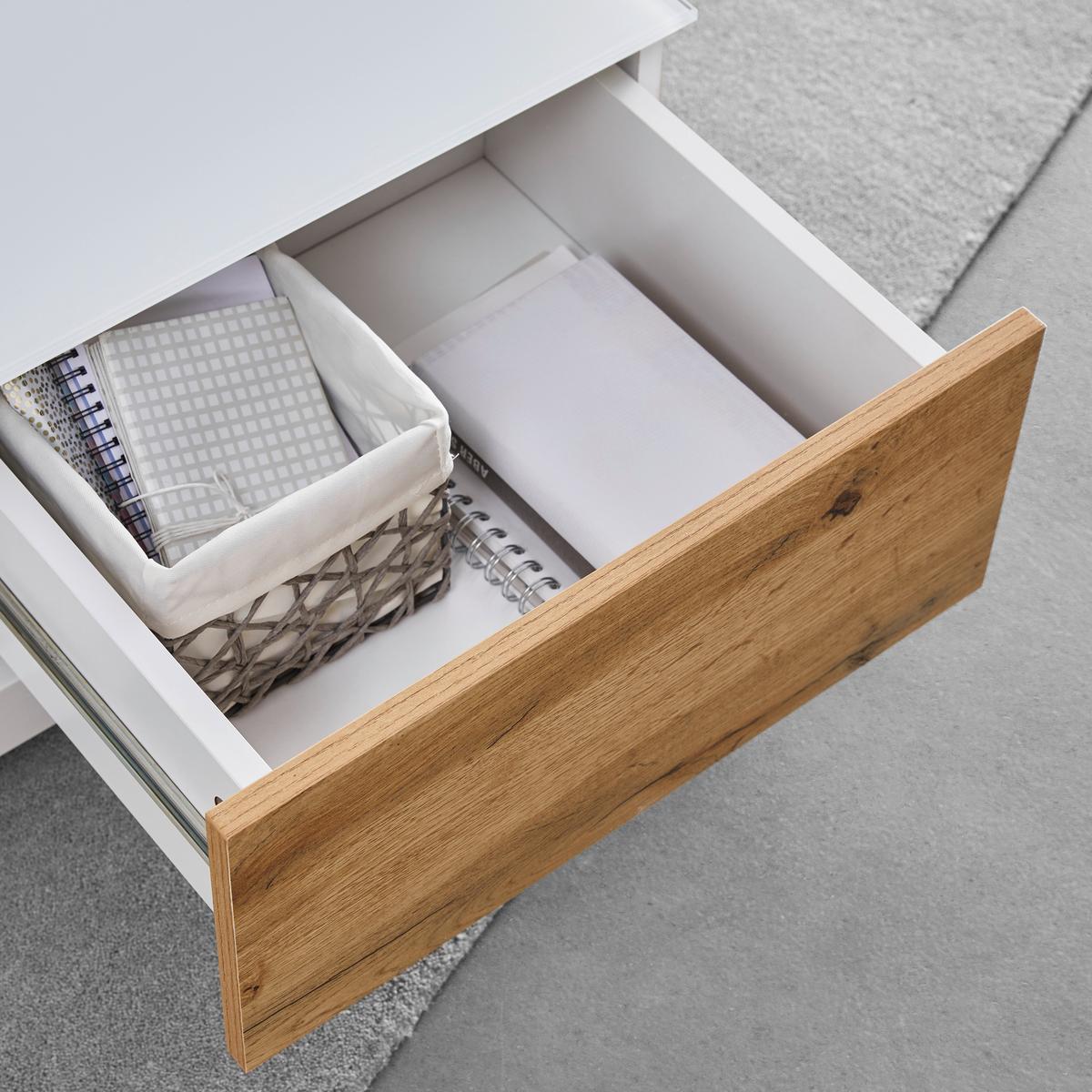 STOLIK KAWOWY NEVIO - kolor dębowy/biały, Modern, szkło (85/85/30cm) - Bessagi Home