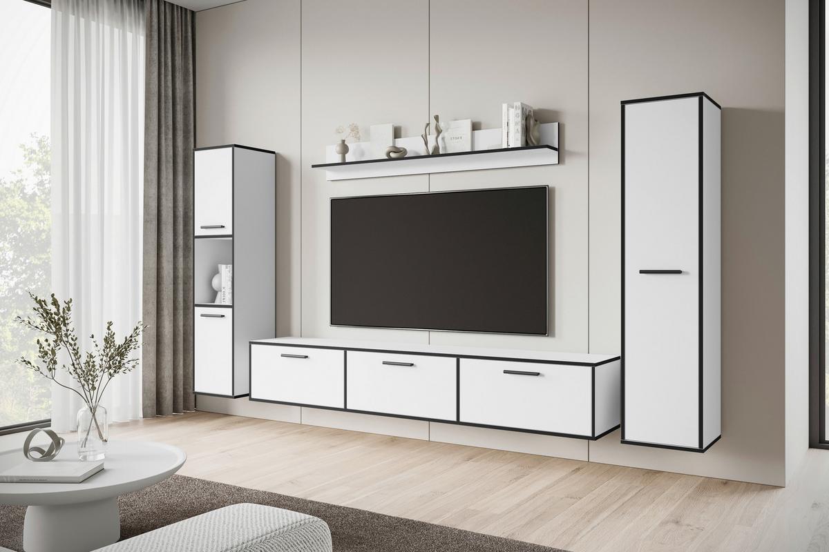Wohnwand 4 tlg. Bogota XL Weiß, Graphitfarben - Schwarz/Graphitfarben, Basics, Holzwerkstoff/Kunststoff (240/130/31cm) - P & B