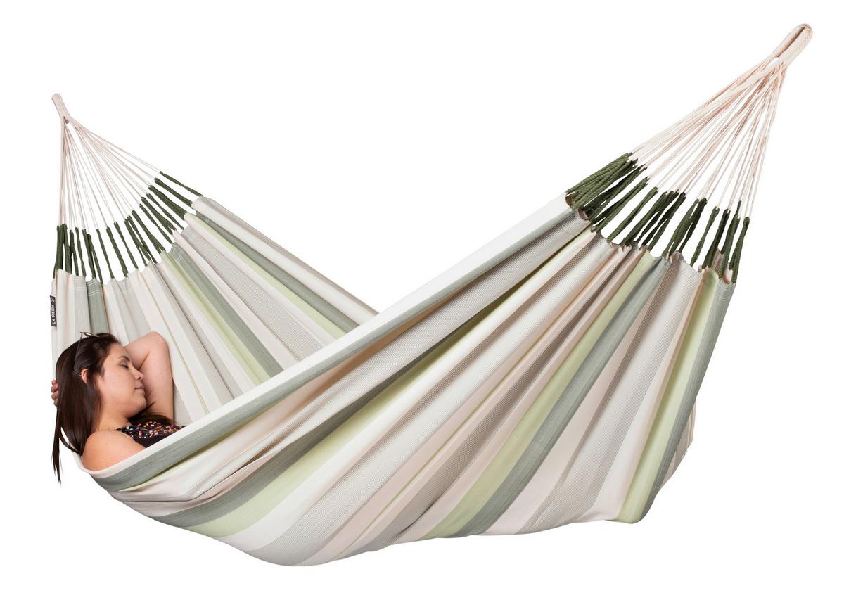Hängematte Classic Double Hammock Outdoor Weiß/Grün - Weiß/Hellgrün, KONVENTIONELL, Textil (160/350cm) - La Siesta