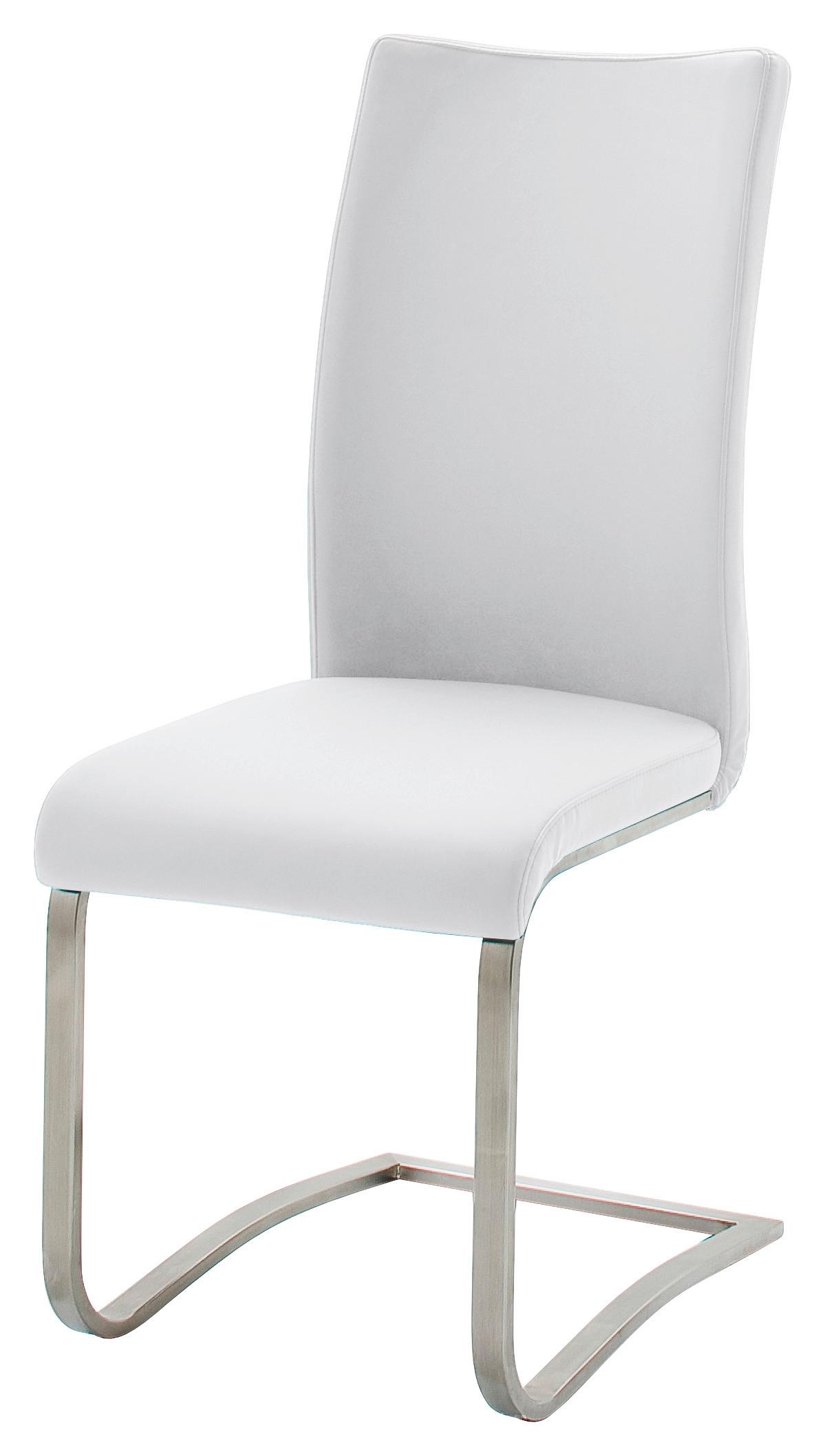 KRZESŁO NA PŁOZIE ARCO - kolor stalowy/biały, Design, skóra/metal (43/103/52cm) - Livetastic