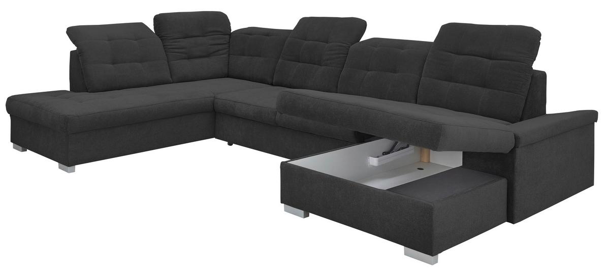 Wohnlandschaft Zira Schwarz Nylon/Mikrofaser - Chromfarben/Schwarz, Design, Kunststoff/Textil (212/330/169cm) - Livetastic