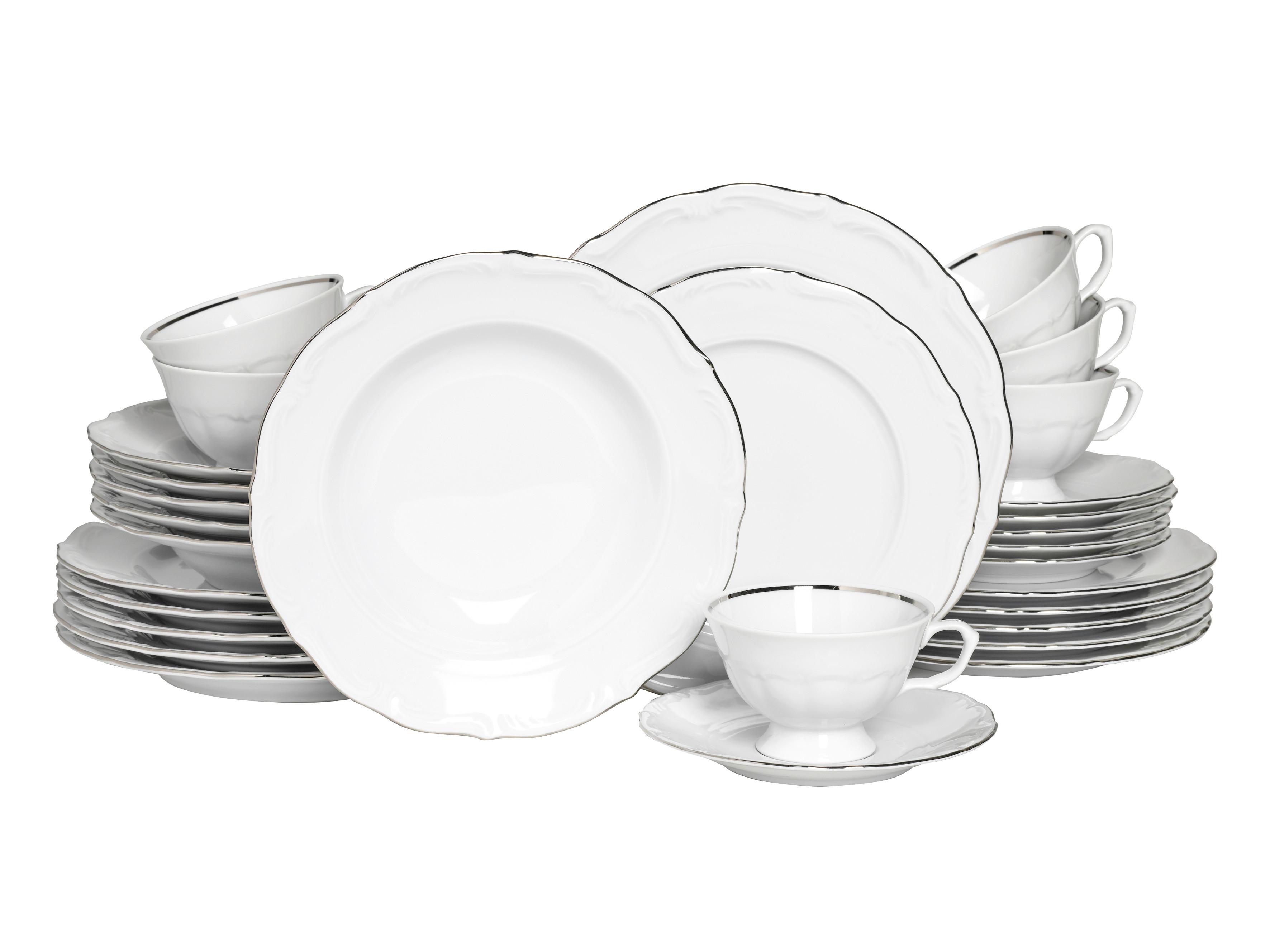 Kombinirani Servis Maria Theresia Platin, 30-Delni - platinaste barve/bela, Basics, keramika - Creatable